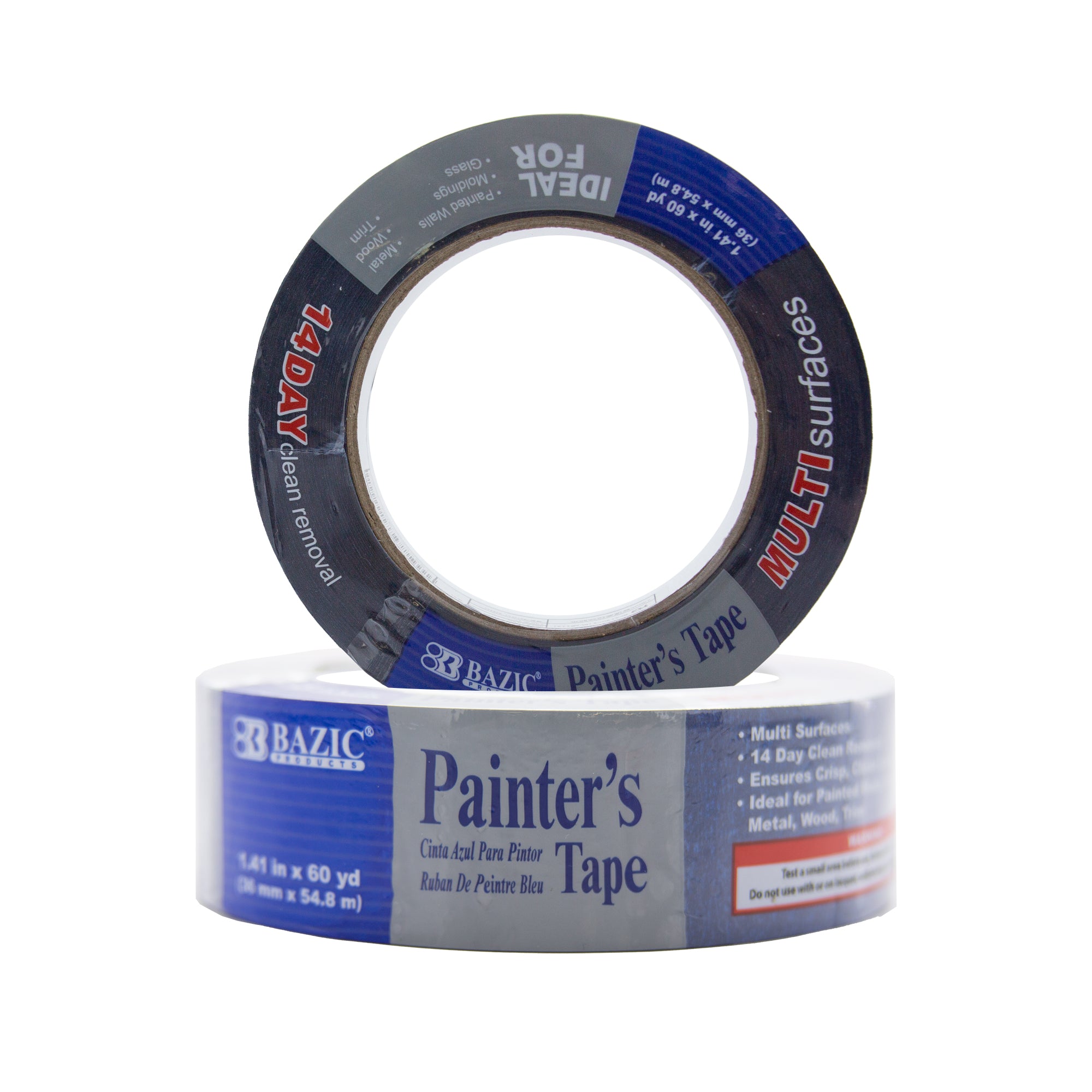 Blue painter's tape by Bazicstore, 1.41 inches wide and 60 yards long, ideal for painting and masking projects.