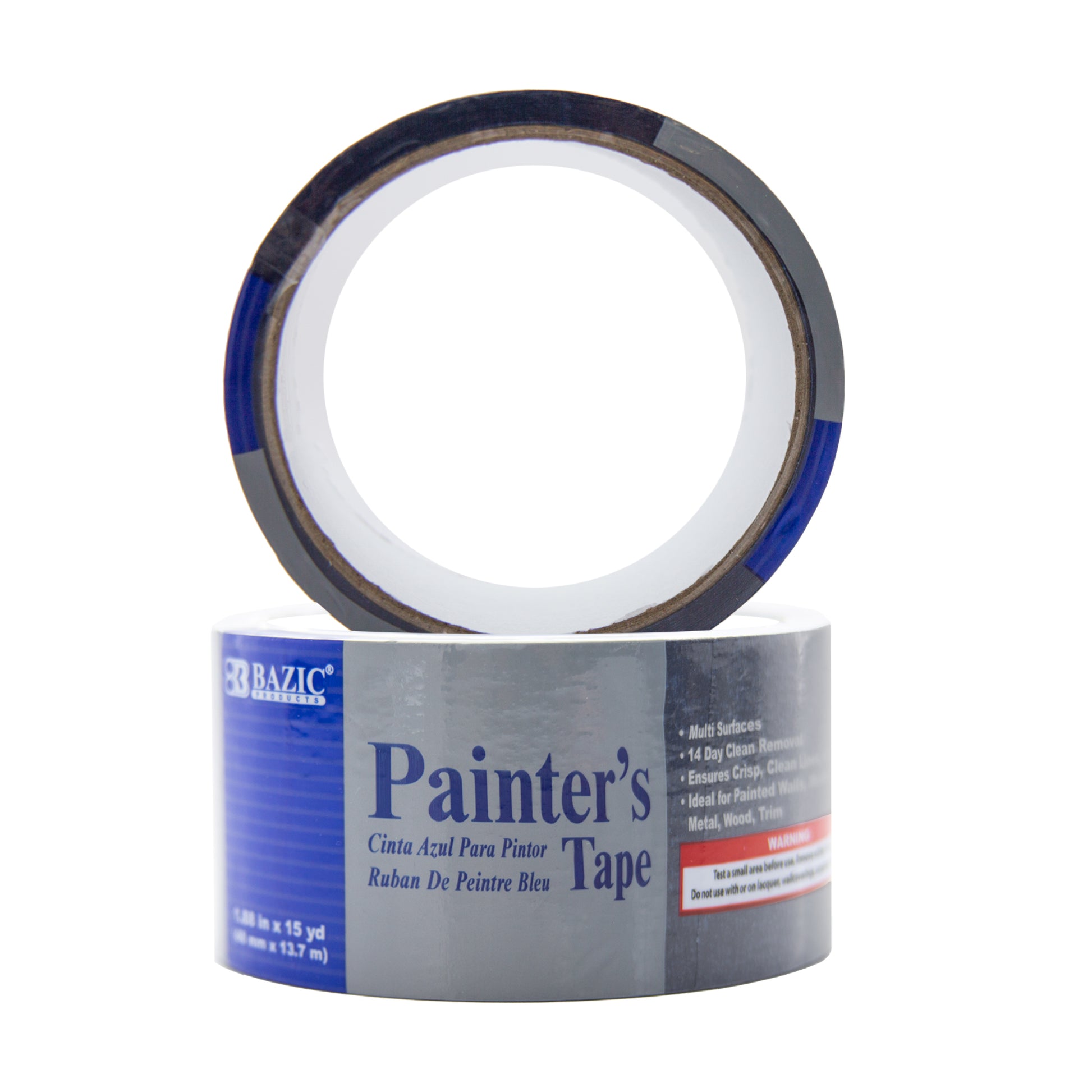 Blue painter's tape by Bazicstore, 1.88 inches wide and 15 yards long, shown on a white background for precise painting projects.