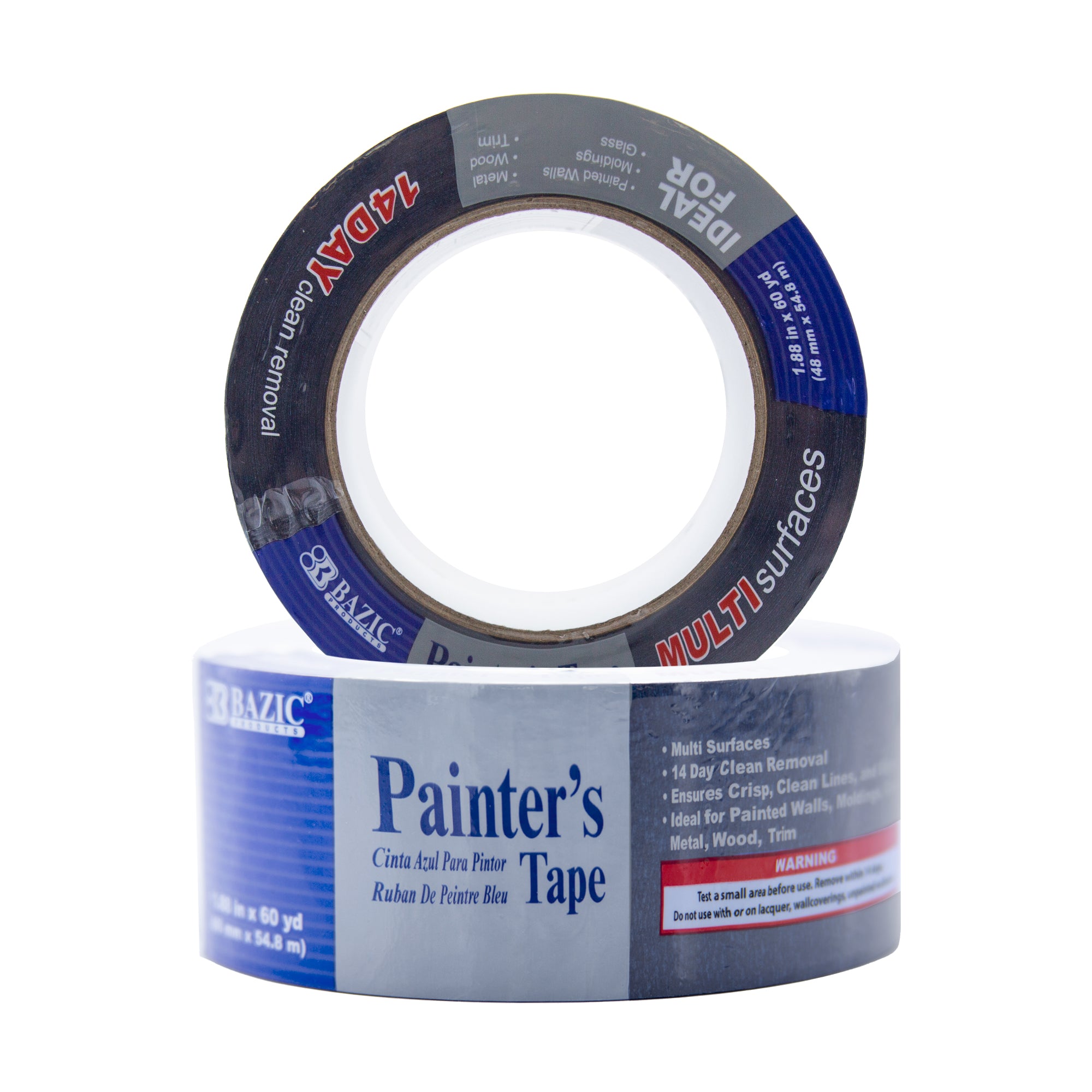 Blue Bazicstore painter's tape, 1.88" x 60 yards, ideal for precise masking and painting projects.