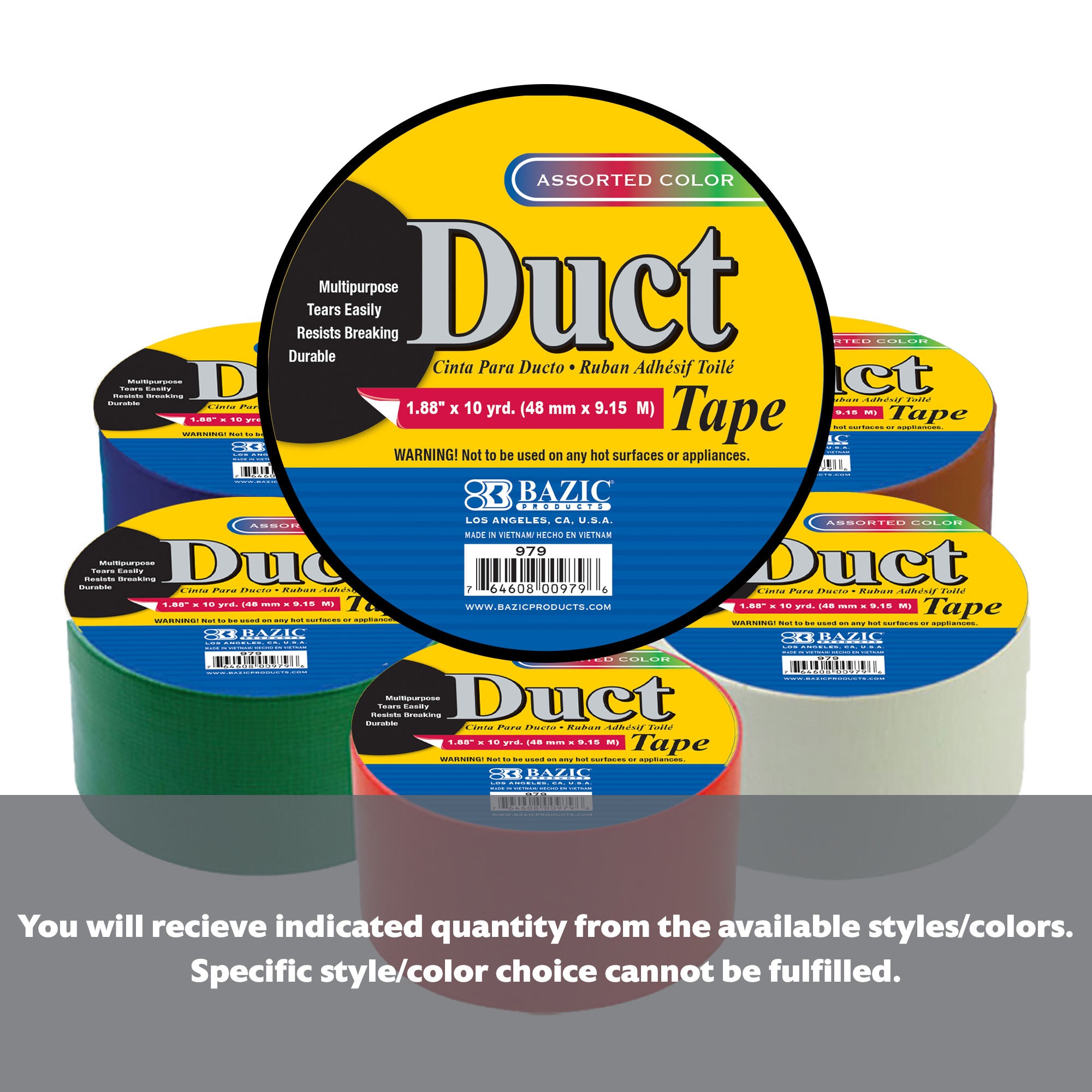 1.88" X 10 Yard Assorted Colored Duct Tape - BZBox