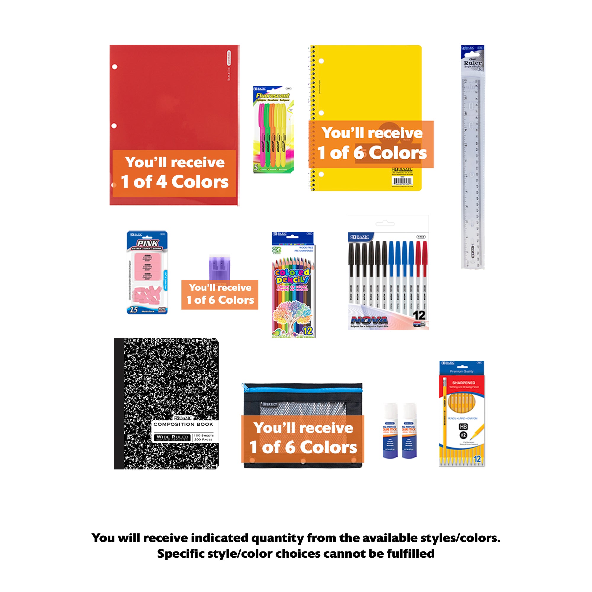 Mini elementary school back to school kit by BZ, includes basic supplies for students, American standard, colorful and compact.
