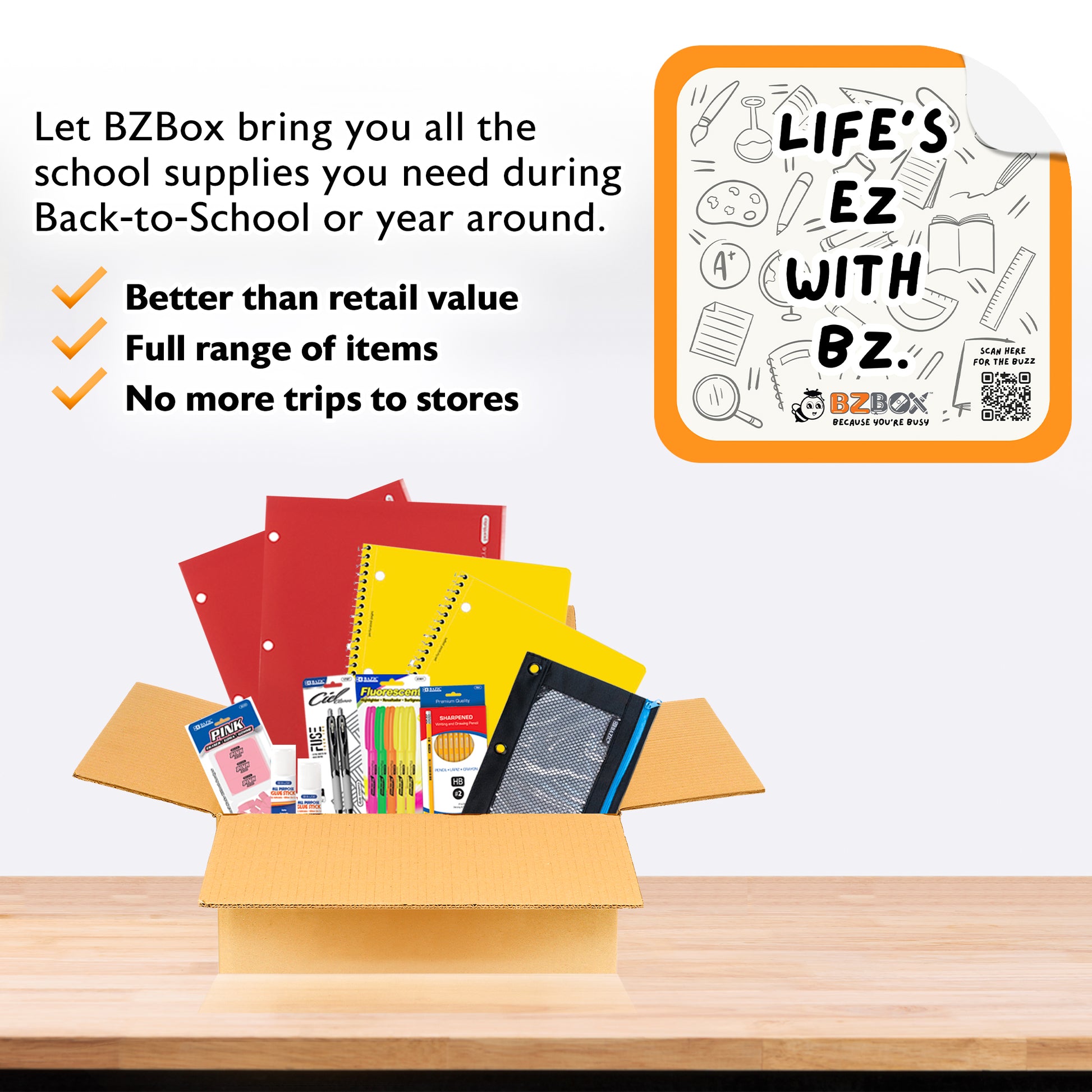 Middle school back-to-school kit by BZ, includes mini stationery and supplies in a boxed set for US students.