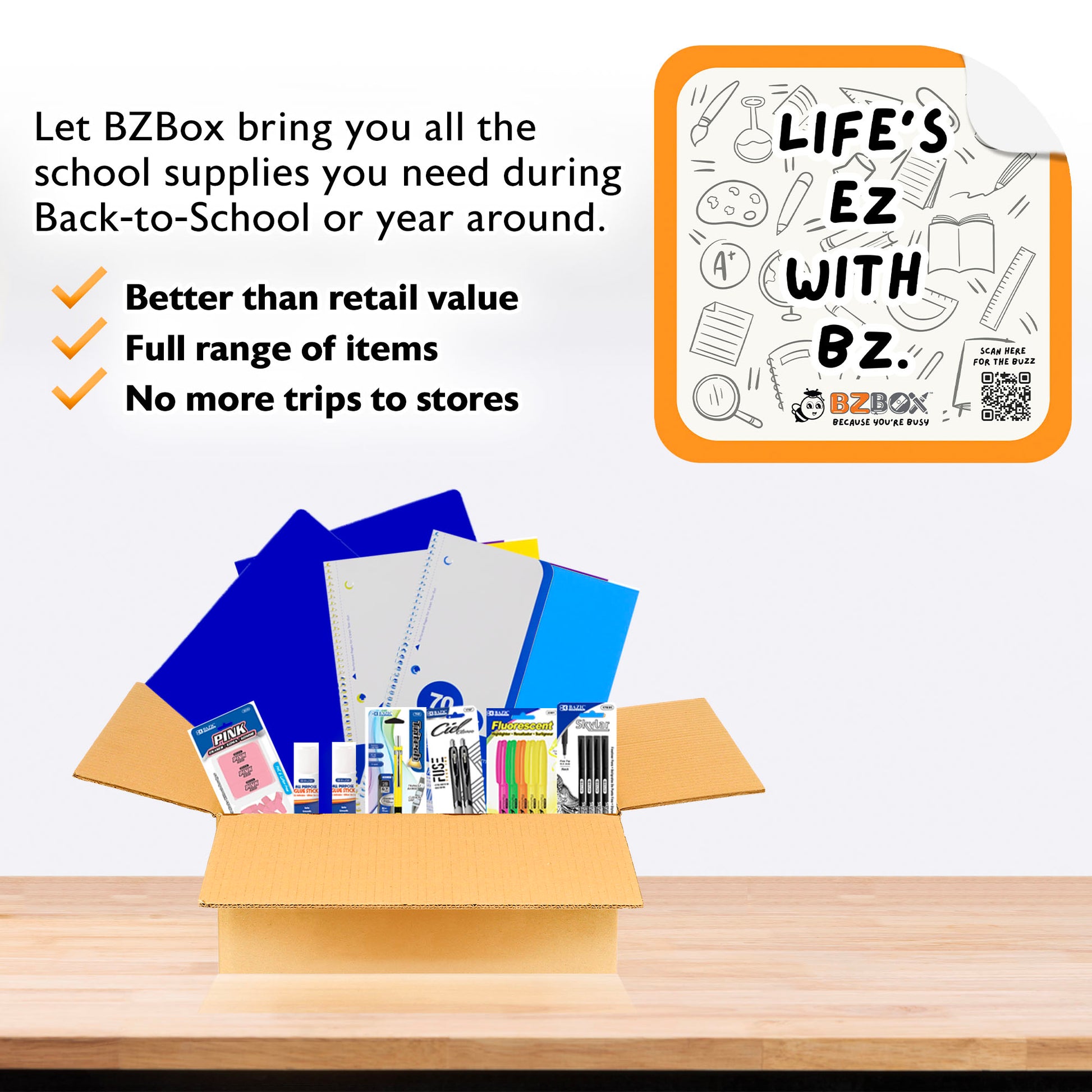 Grade 11 Back to School Kit by BZ, compact mini school supplies set for standard US students, includes essentials in a box.