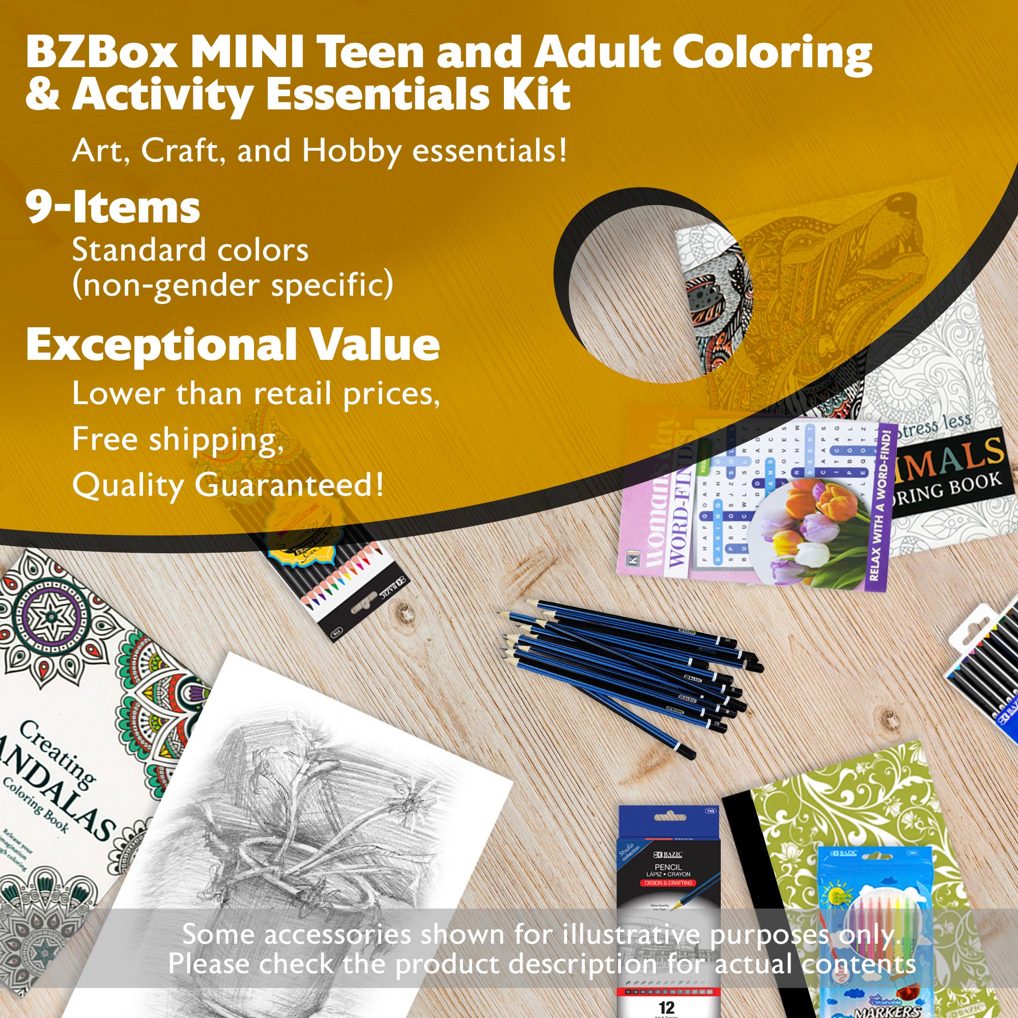 Teen and Adult Coloring & Activity, Essentials Kit, MINI, 9 items