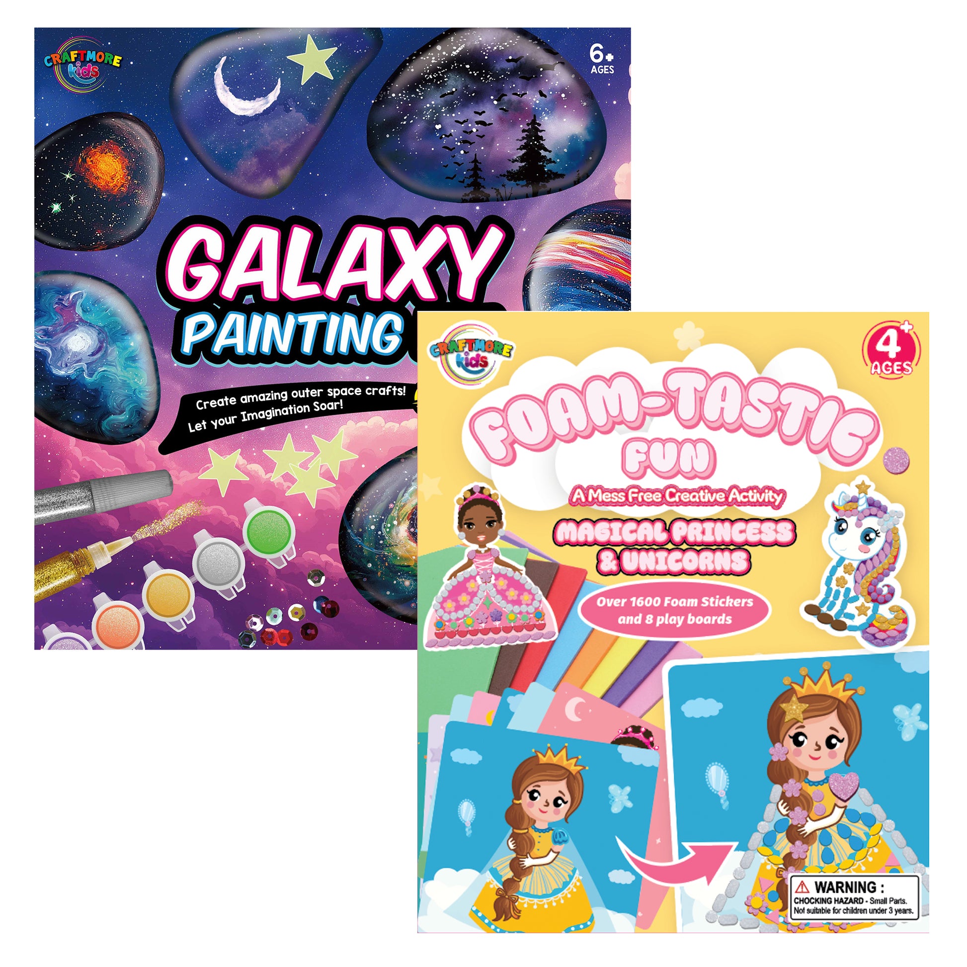 Kids Activity Gift Bundle, Galaxy Rock Painting Kit and Girl Theme Foam Craft, 2 items, MINI