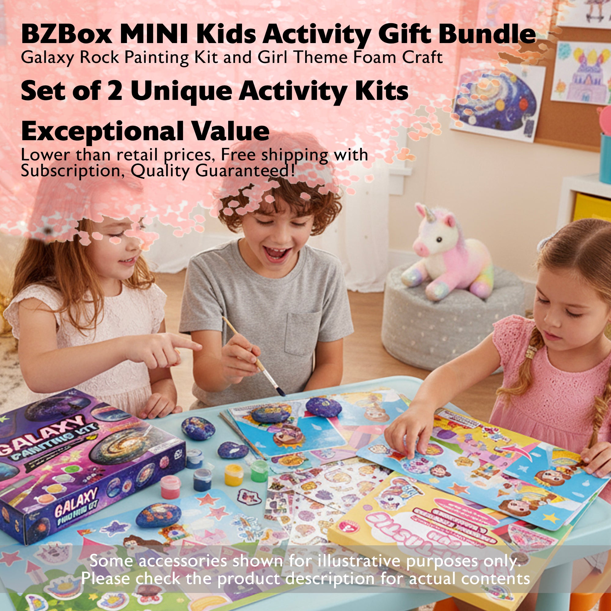 Kids Activity Gift Bundle, Galaxy Rock Painting Kit and Girl Theme Foam Craft, 2 items, MINI