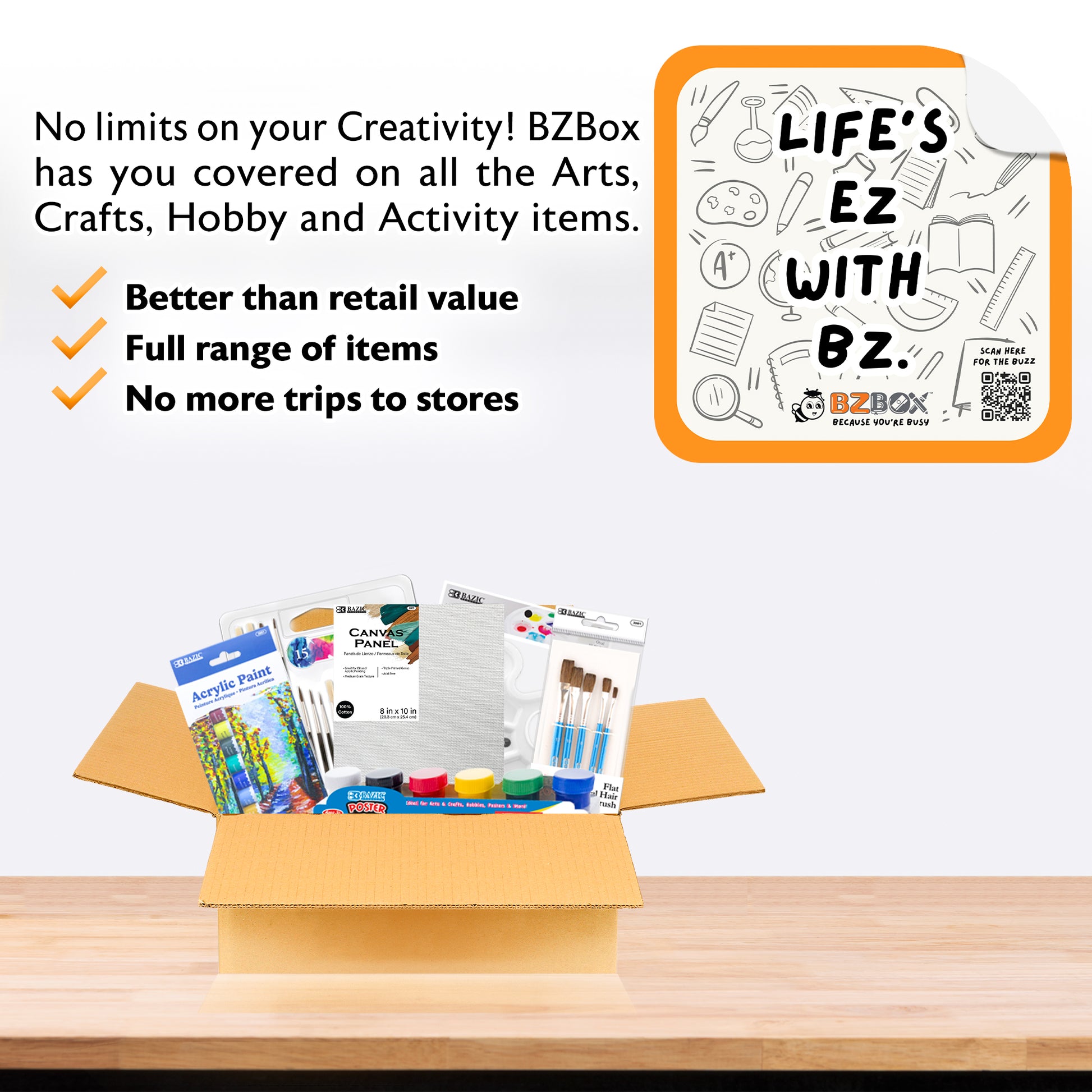 Mini art and activity kit with BZ paints and brushes, including six colorful paint tubes and brushes for creative projects.