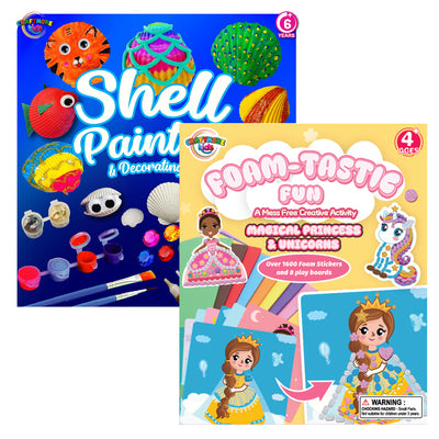 Kids Activity Gift Bundle,Shell Painting Kit and Girl Theme Foam Craft, 2 items, MINI