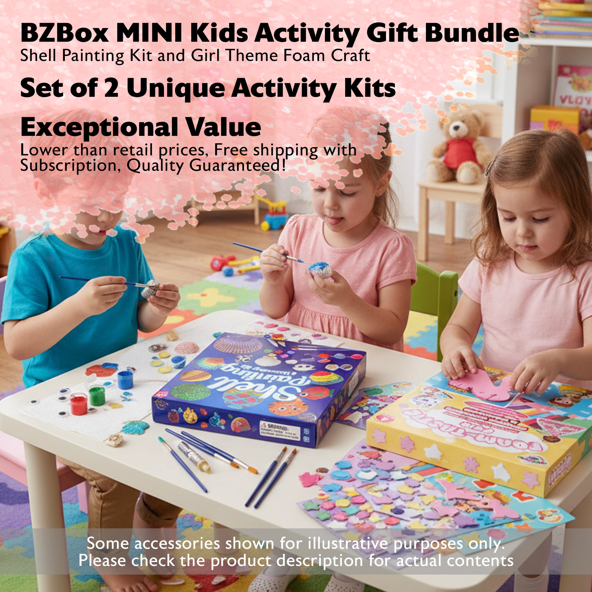 Kids Activity Gift Bundle,Shell Painting Kit and Girl Theme Foam Craft, 2 items, MINI