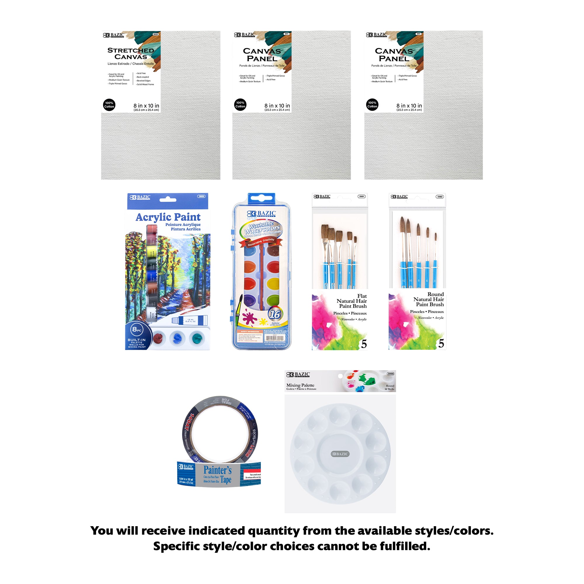 Acrylic & Watercolor Painting Set for Teens & Adults with Canvas, 9 Items, BZBox