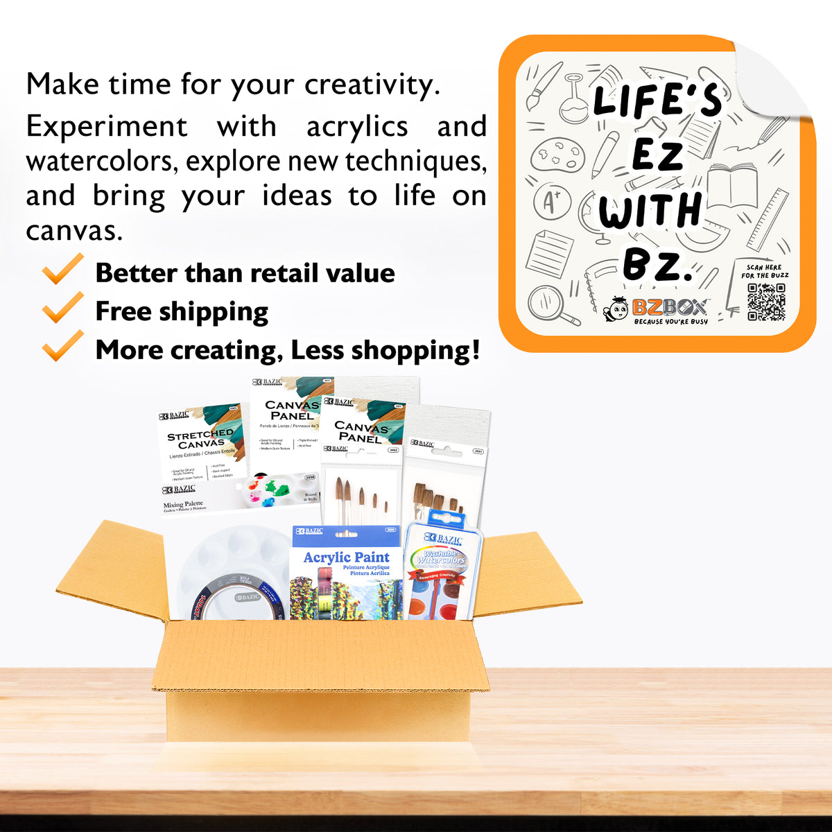 Acrylic & Watercolor Painting Set for Teens & Adults with Canvas, 9 Items, BZBox