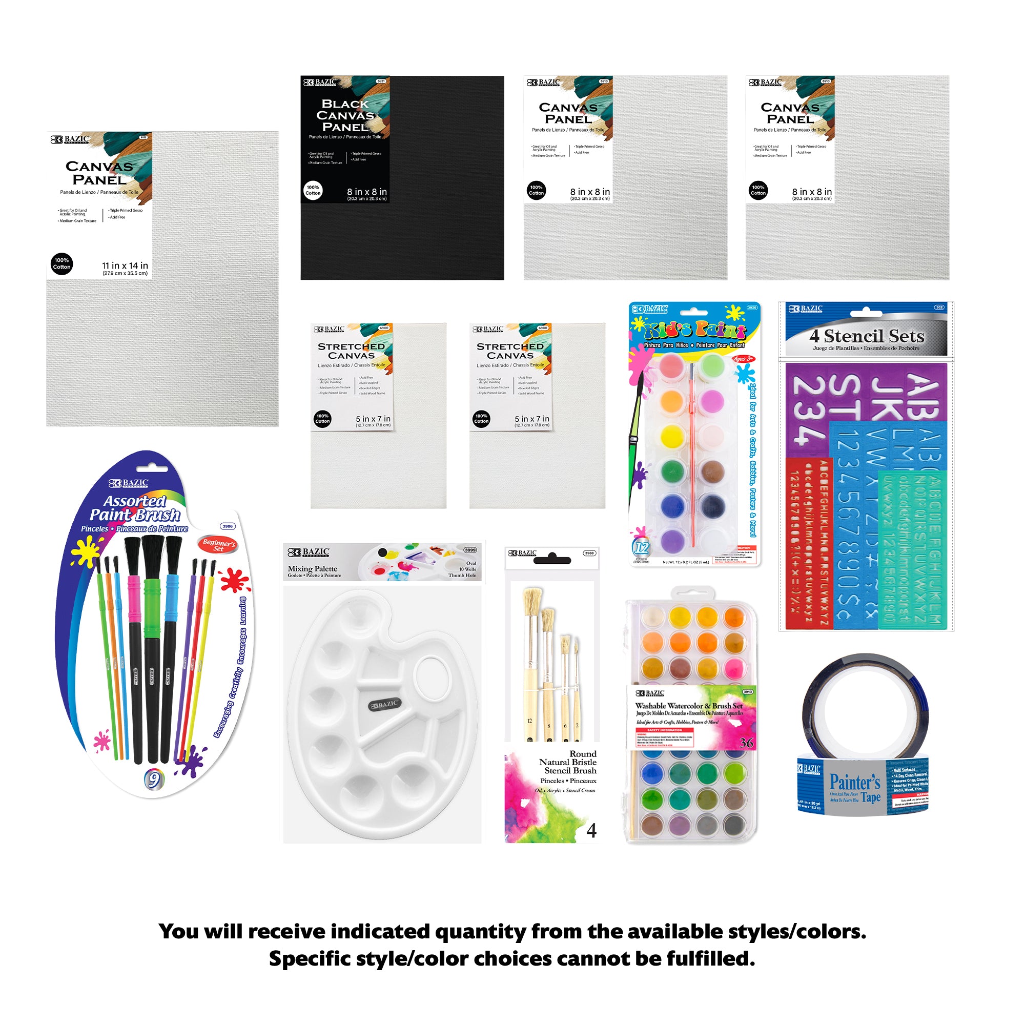 Kids Canvas Art & Painting Kit with Acrylic Paint, Watercolor & Stencils, 14 Items, BZBox