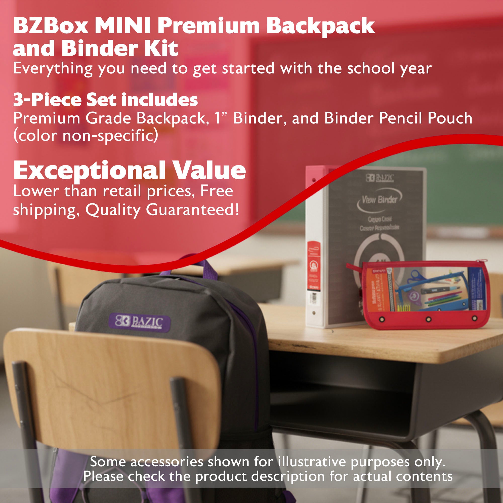Premium Backpack and Binder Kit,  Color non-specific, 3 items, MINI