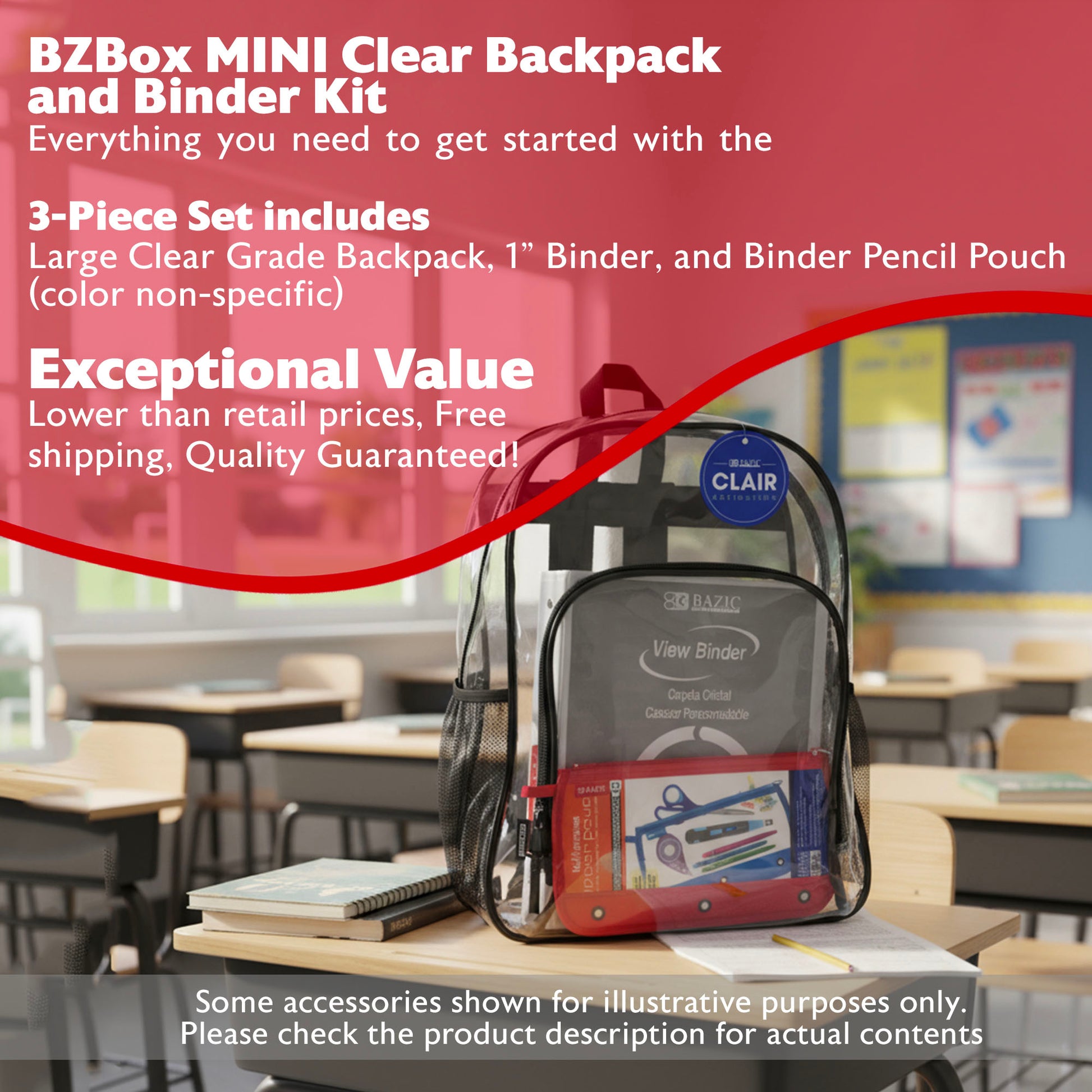 Clear Backpack and Binder Kit, 3 items, MINI