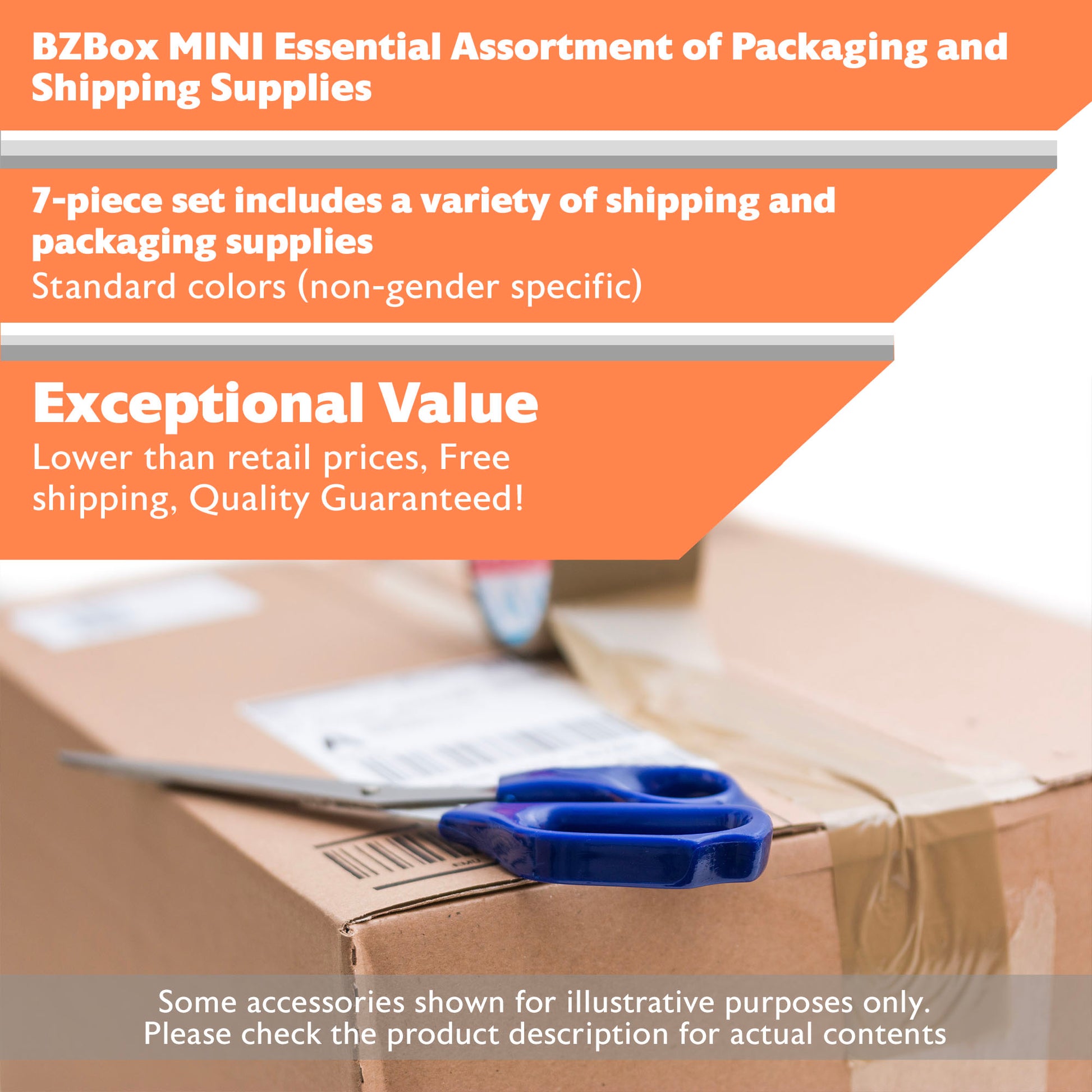 Essential Assortment of Packaging and Shipping supplies, 7 items, MINI