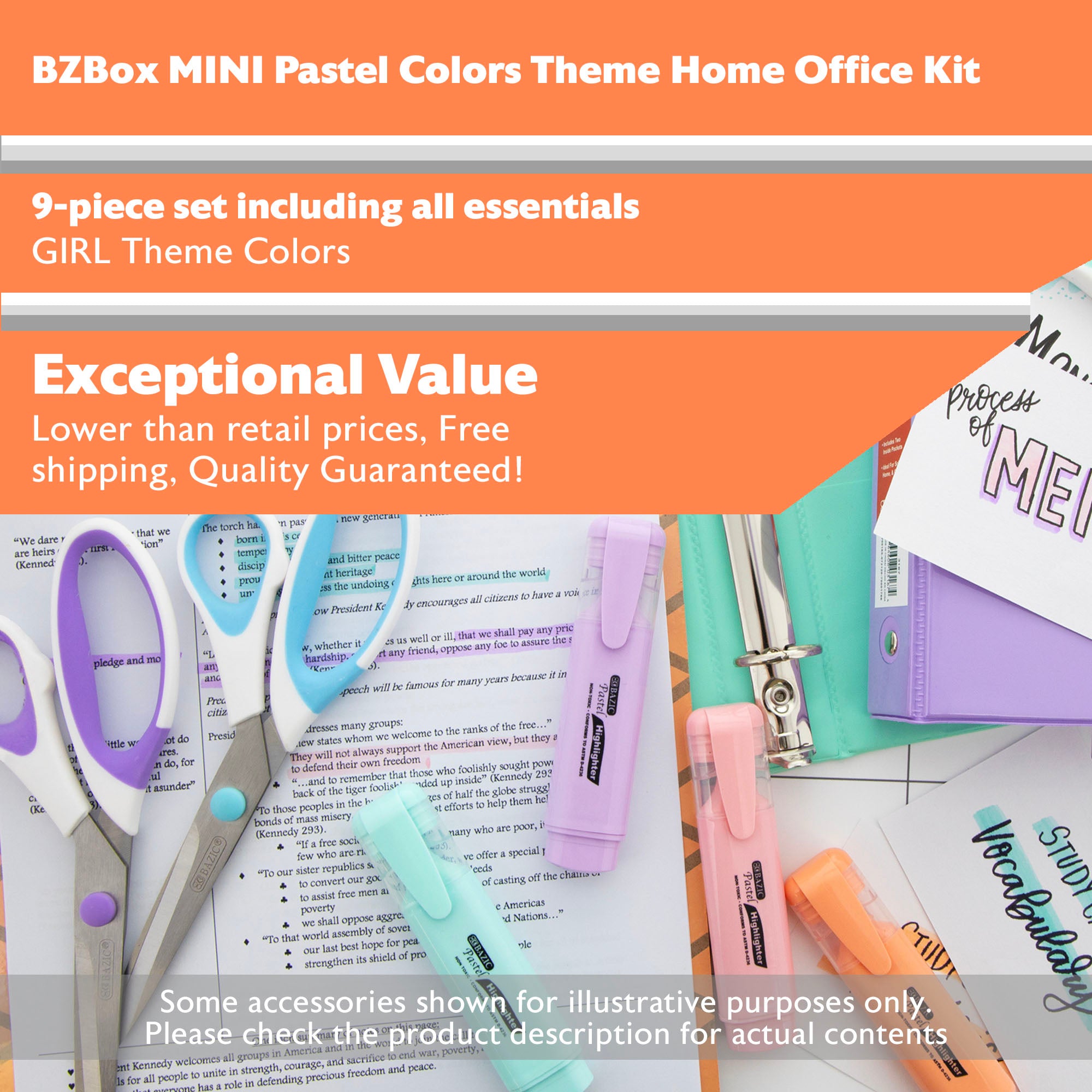 Pastel Colors Theme Home Office Kit, Girl, 9 Items,  MINI
