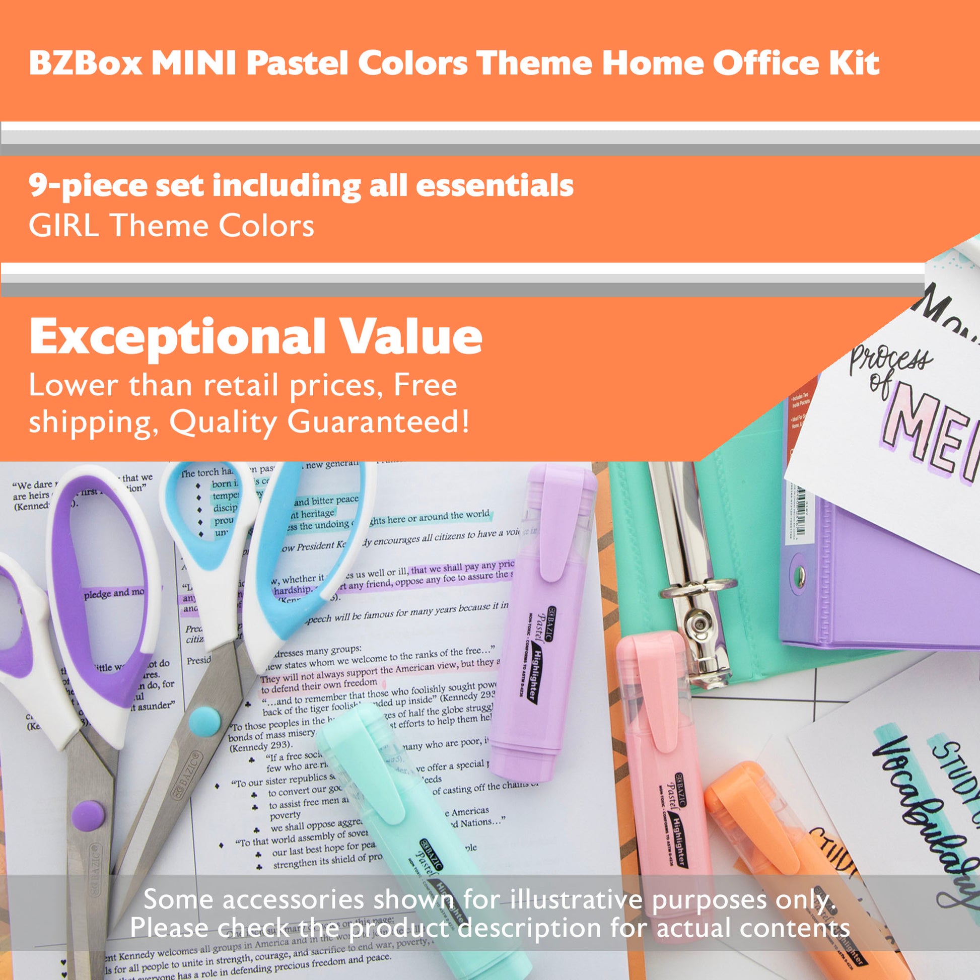 Pastel Colors Theme Home Office Kit, Girl, 9 Items,  MINI