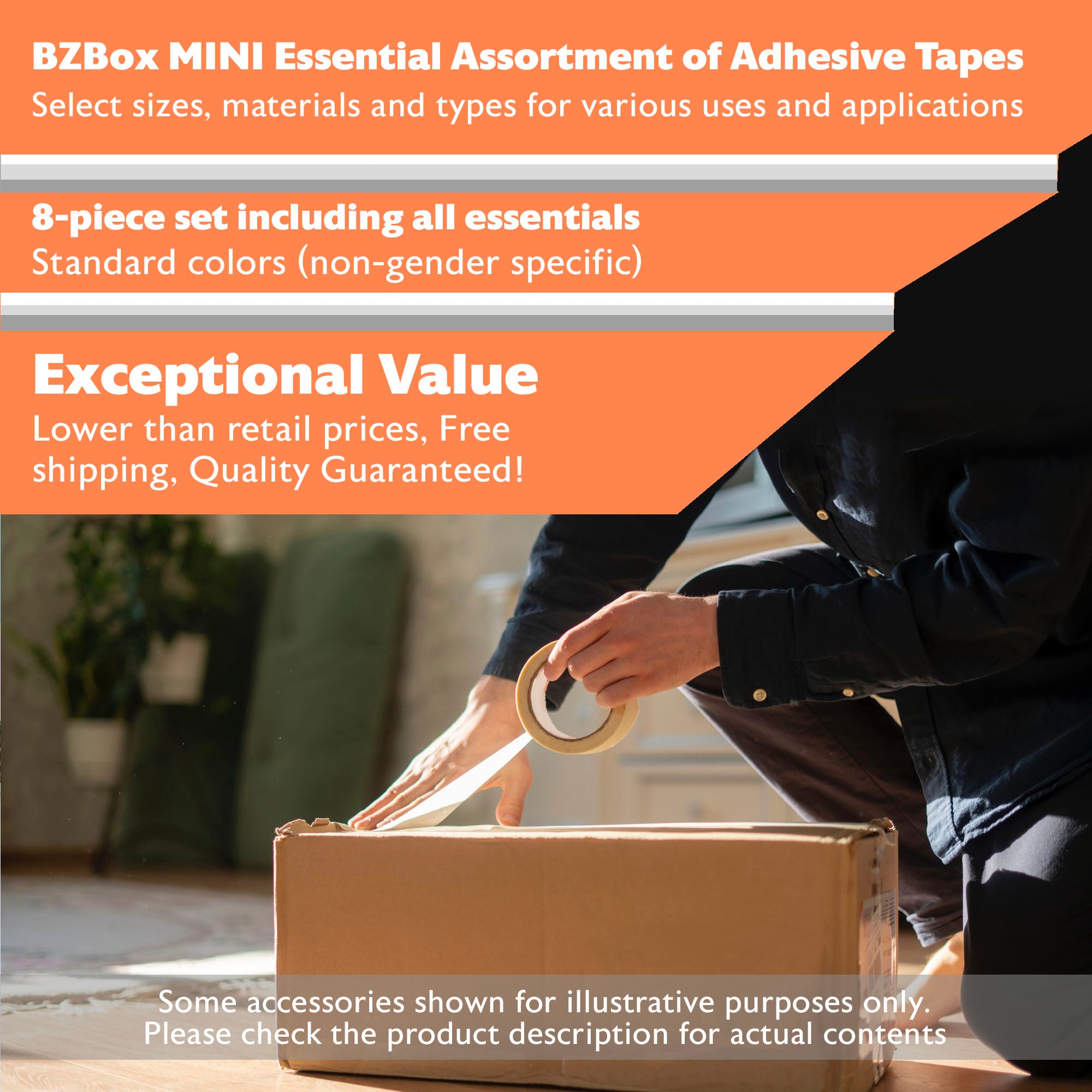 Essential Assortment of Adhesive Tapes, Standard colors, 8 items, MINI