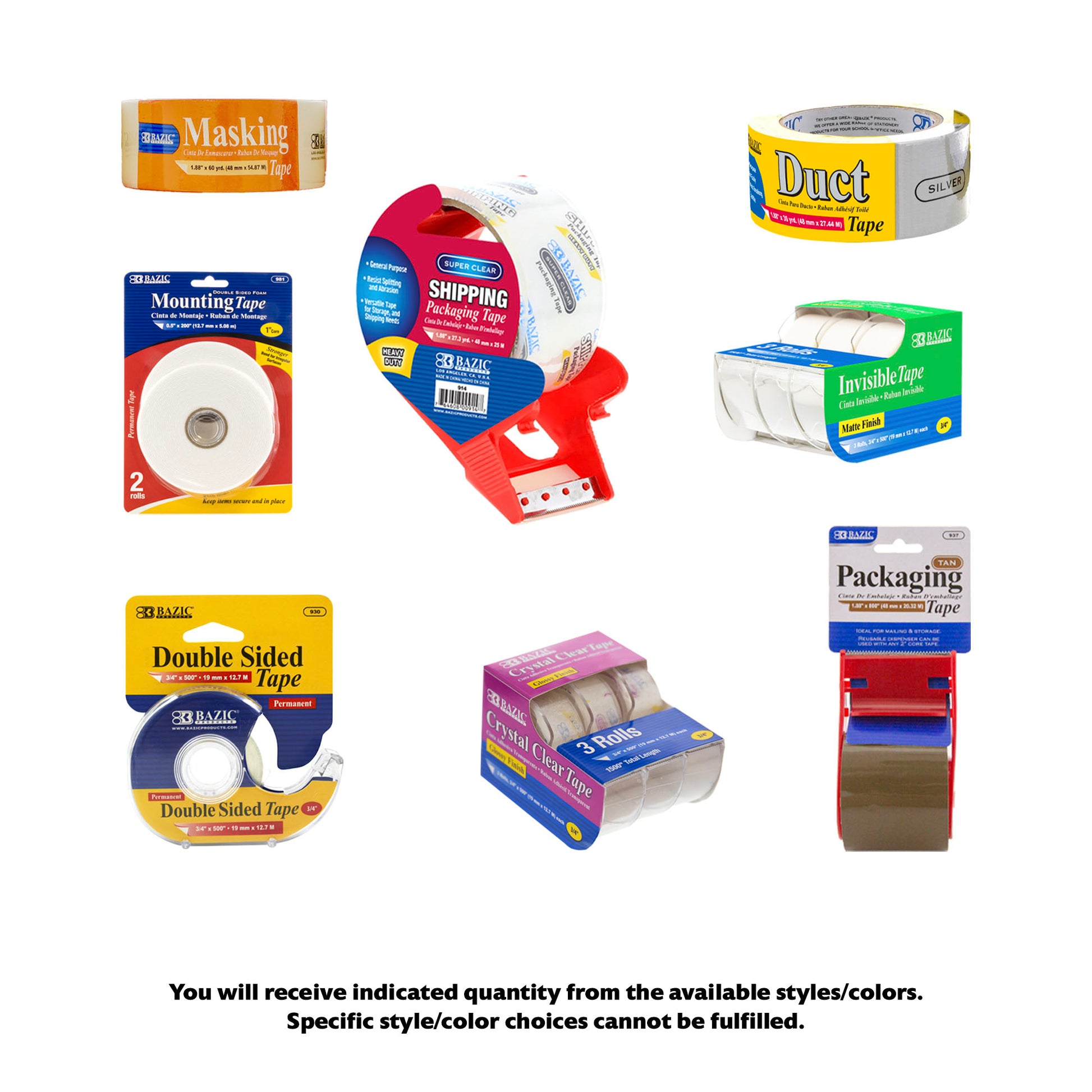 Essential Assortment of Adhesive Tapes, Standard colors, 8 items, MINI