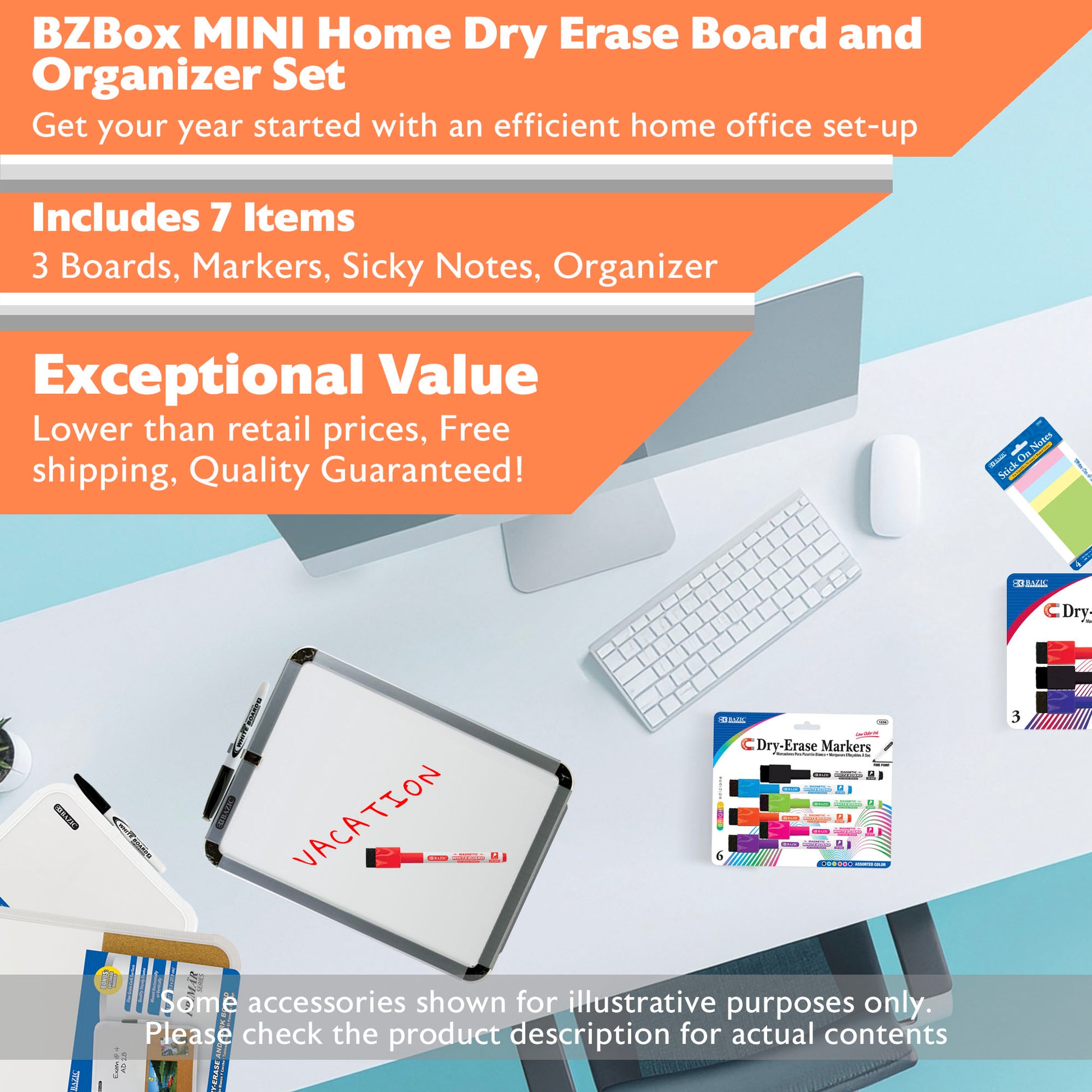 Dry Erase Board and Organizer Set,  3 Boards, Markers, Sticky Notes, Organizer, Mini