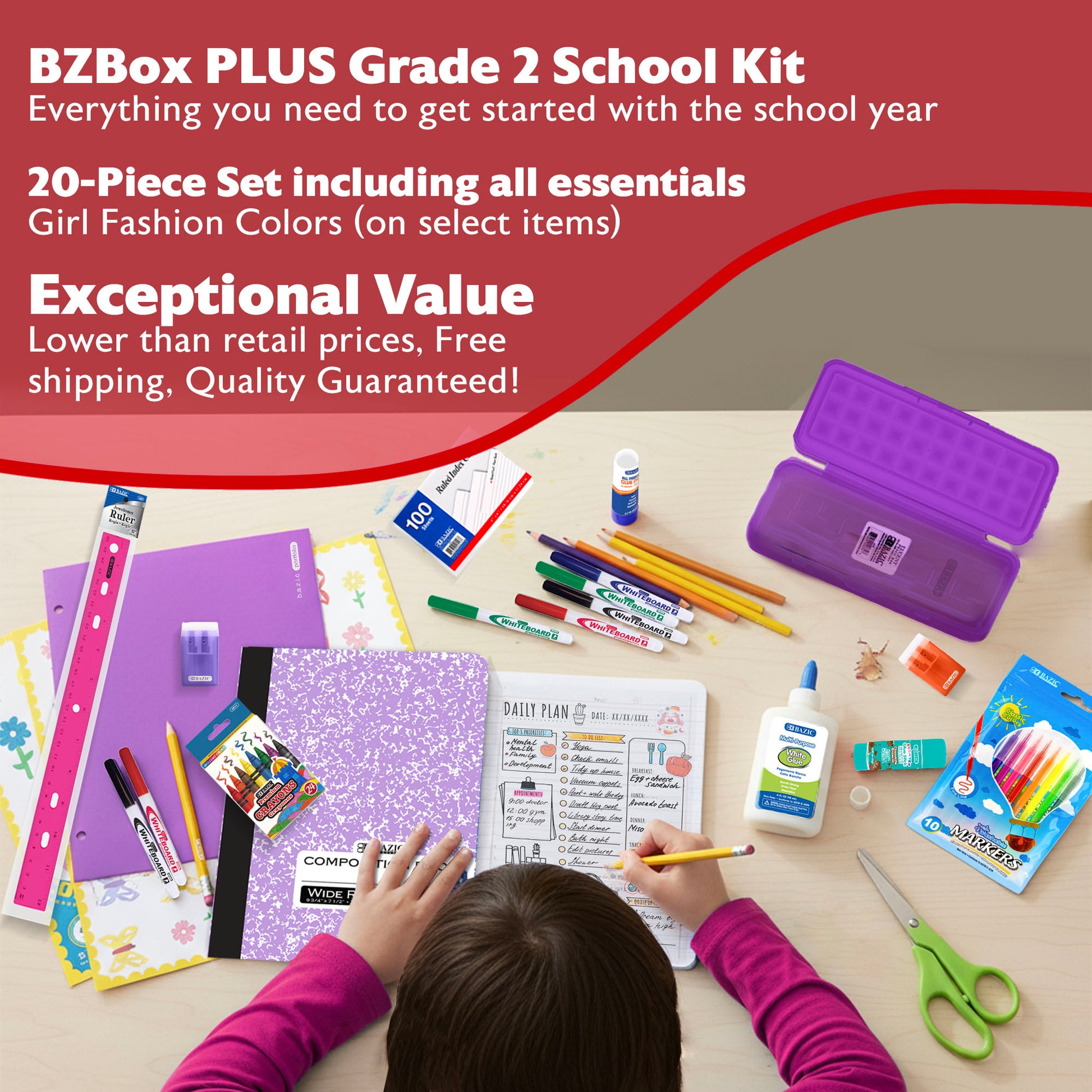 Back to School Kit, Grade 2, Girl, Plus, US - BZBox