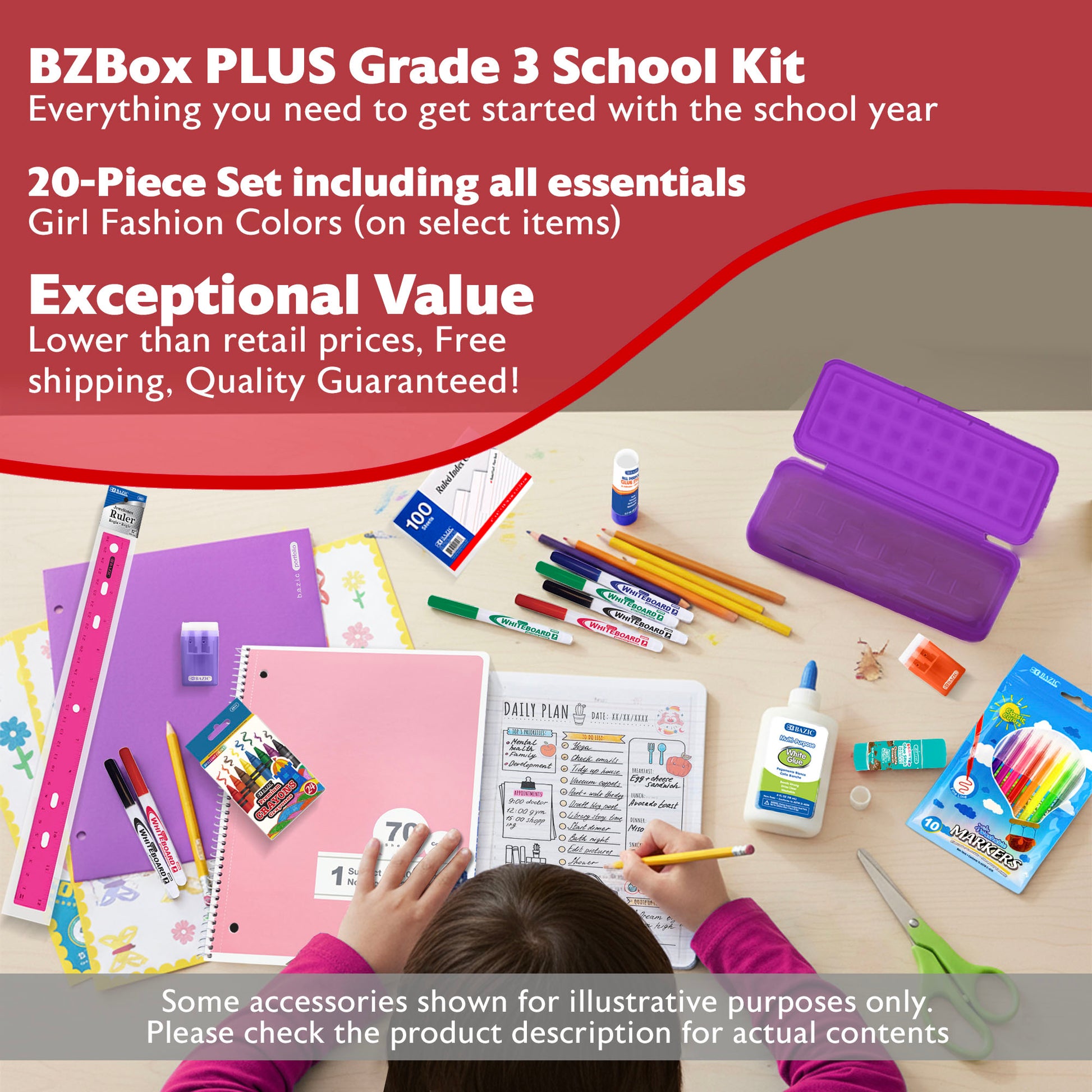 Back to School Kit, Grade 3, Girl, Plus, US - BZBox