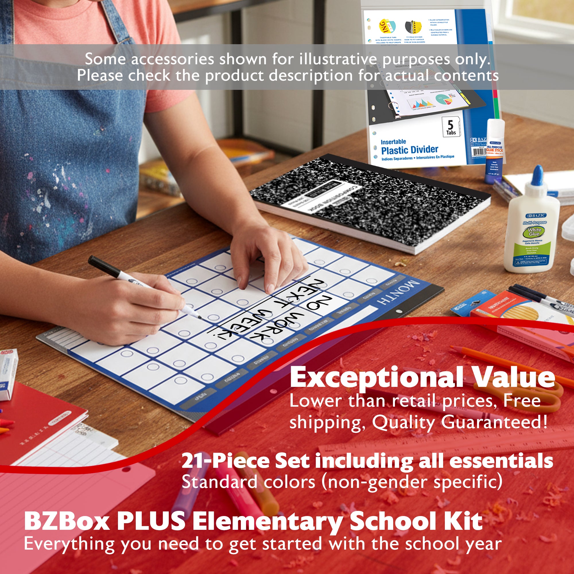 Elementary school back to school kit by BZ, including school supplies and essentials for students in US standard.