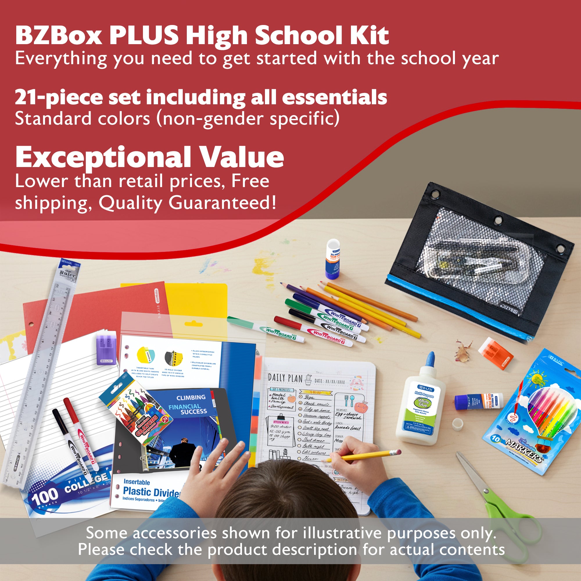 High school back to school kit by BZ, includes stationery and supplies for students, standard plus US edition.