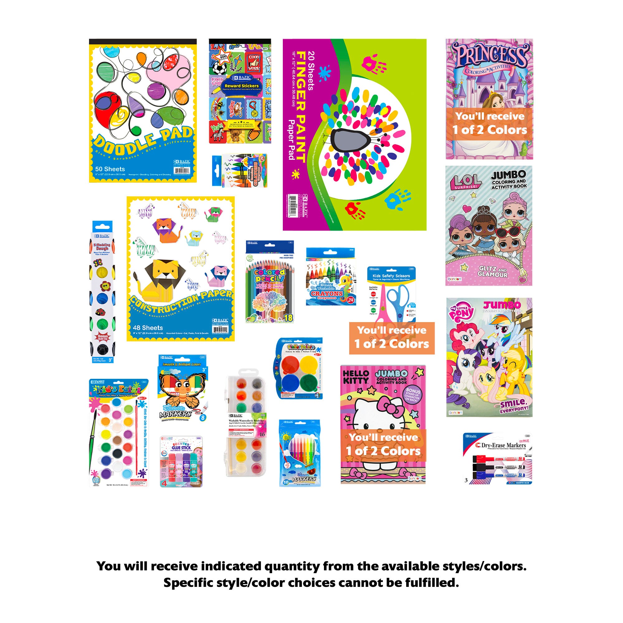 Kids Coloring Activity Kit, Standard Kit, PLUS, 20 items, GIRL Theme books