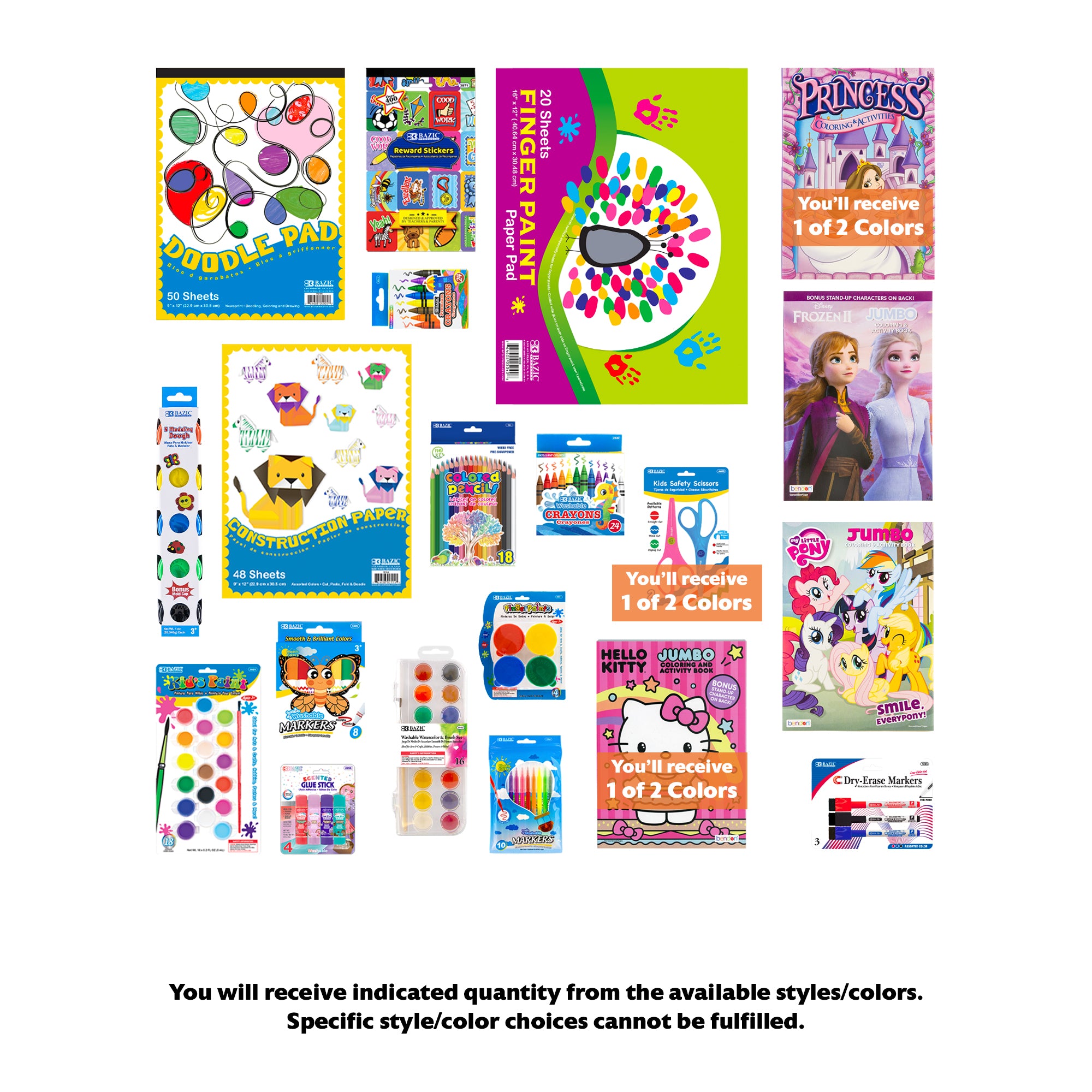 Kids coloring activity kit with girl-themed books, 20 art supplies, BZ Standard PLUS art and activity kit for children.
