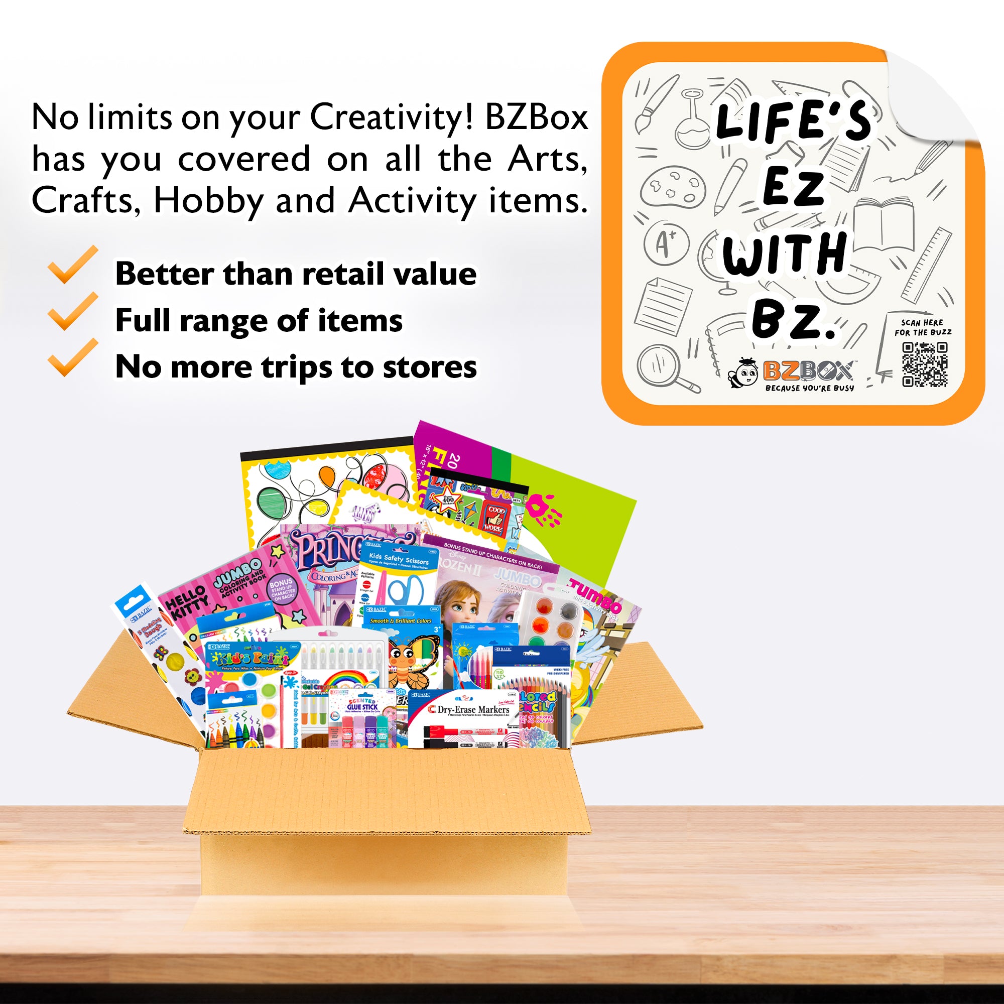 Kids BZ coloring activity kit for girls, standard plus set with 20 art items and girl-themed books, fun art and craft supplies