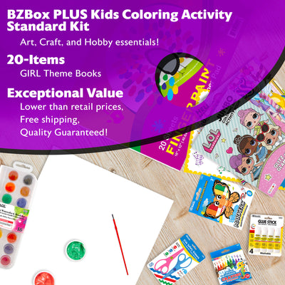Kids Coloring Activity Kit, Standard Kit, PLUS, 20 items, GIRL Theme books