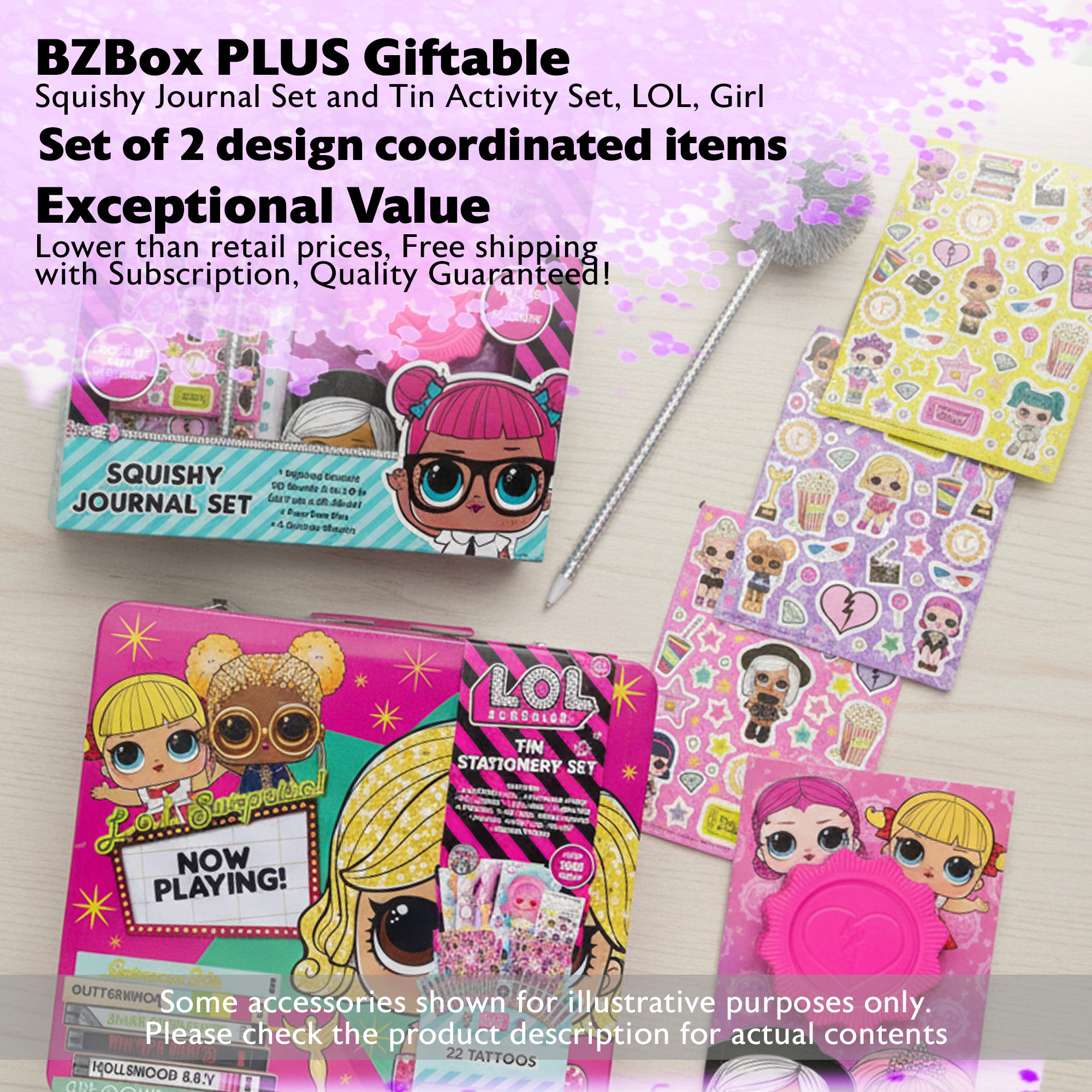 Giftabe, Squishy Journal Set and Tin Activity Set, LOL, Girl Theme,  2 items, PLUS