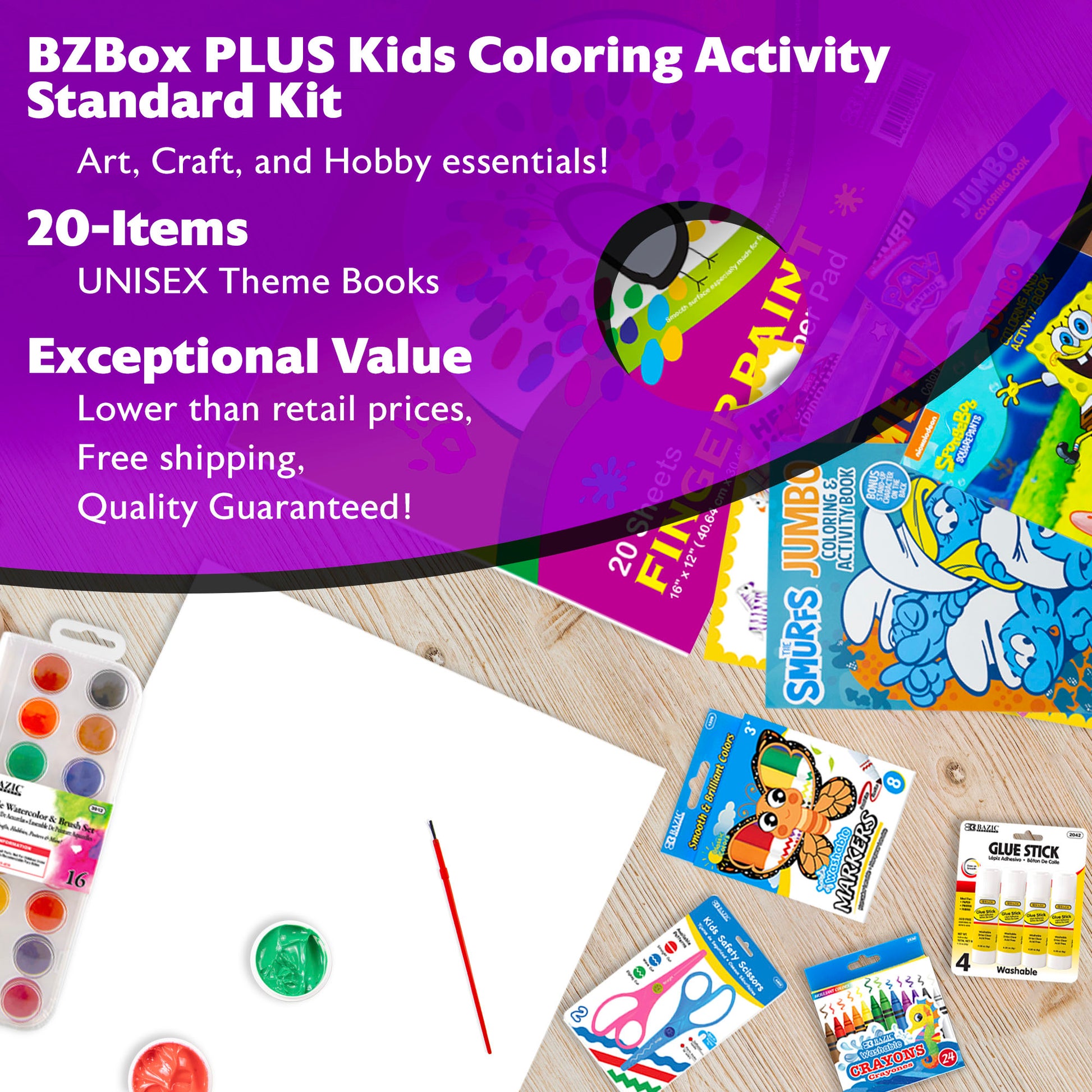 Kids Coloring Activity Kit, Standard Kit, PLUS, 20 items, Unisex