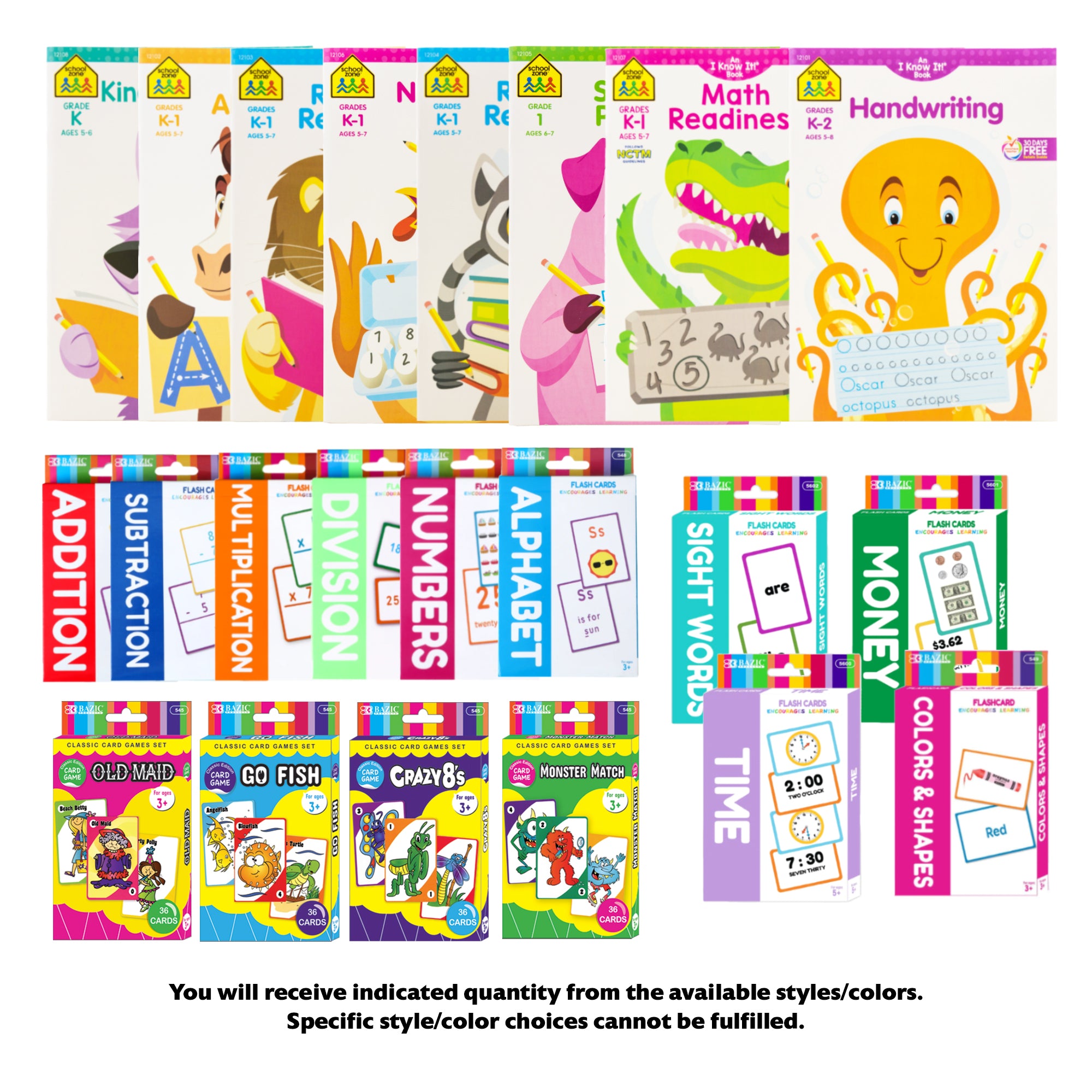 Early Learning Flash Cards Kit, with bonus Workbooks, 22 items, PLUS