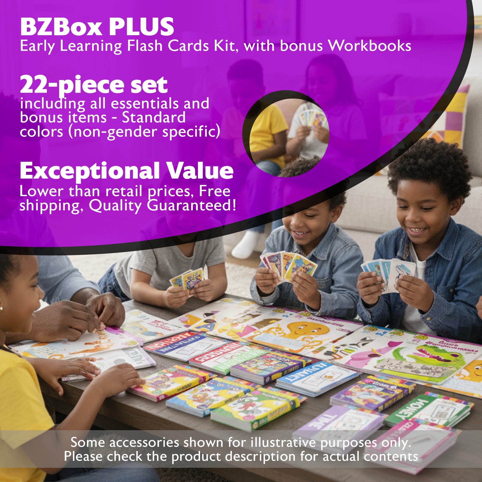 Early Learning Flash Cards Kit, with bonus Workbooks, 22 items, PLUS