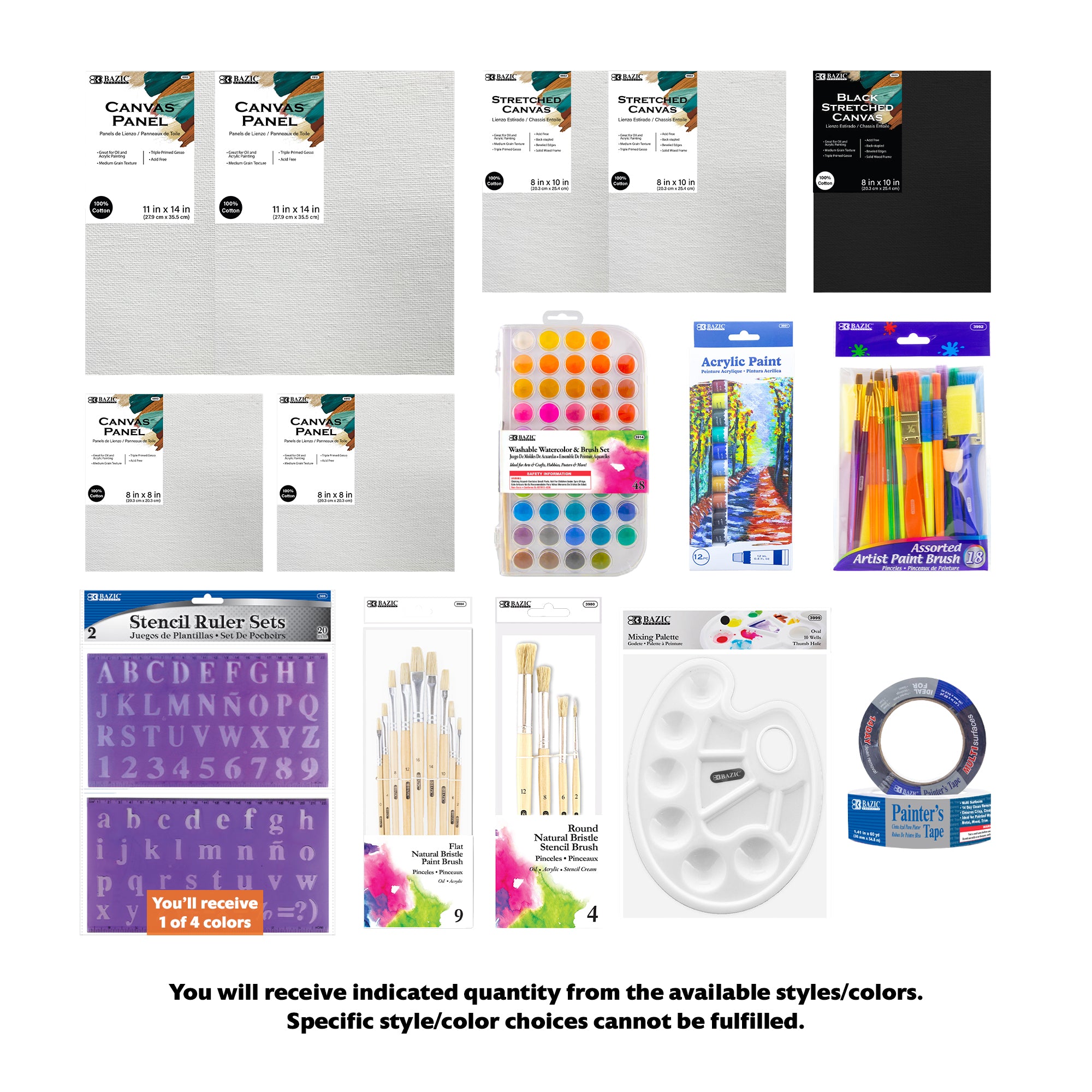 Acrylic Painting Set for Teens & Adults with Artist Brushes and Canvas, 15 Items, BZBox