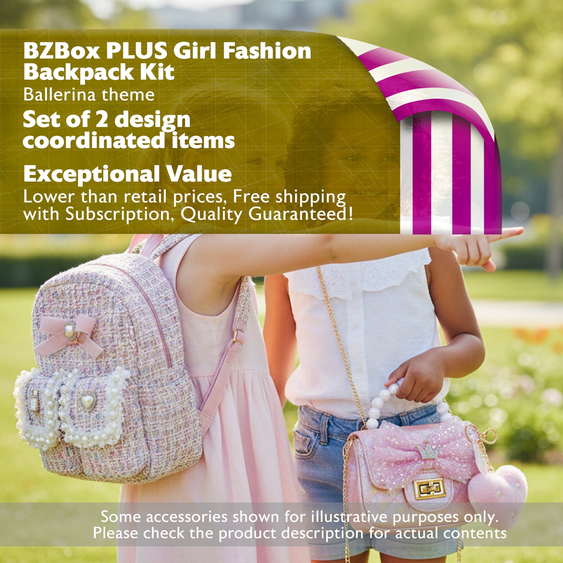 Seasonal Girl Fashion Backpack Kit, Ballerina, 2 Items, PLUS