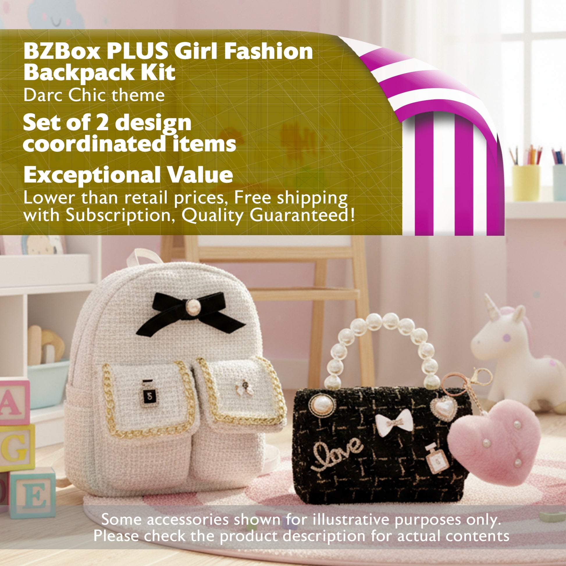 Seasonal Girl Fashion Backpack Kit, Dark Chic, 2 Items, PLUS