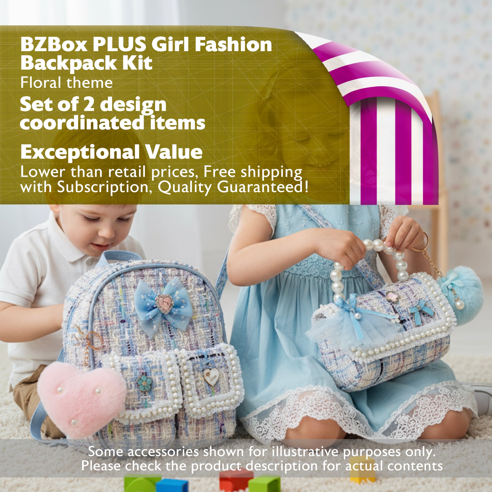 Seasonal Girl Fashion Backpack Kit, Floral, 2 Items, PLUS