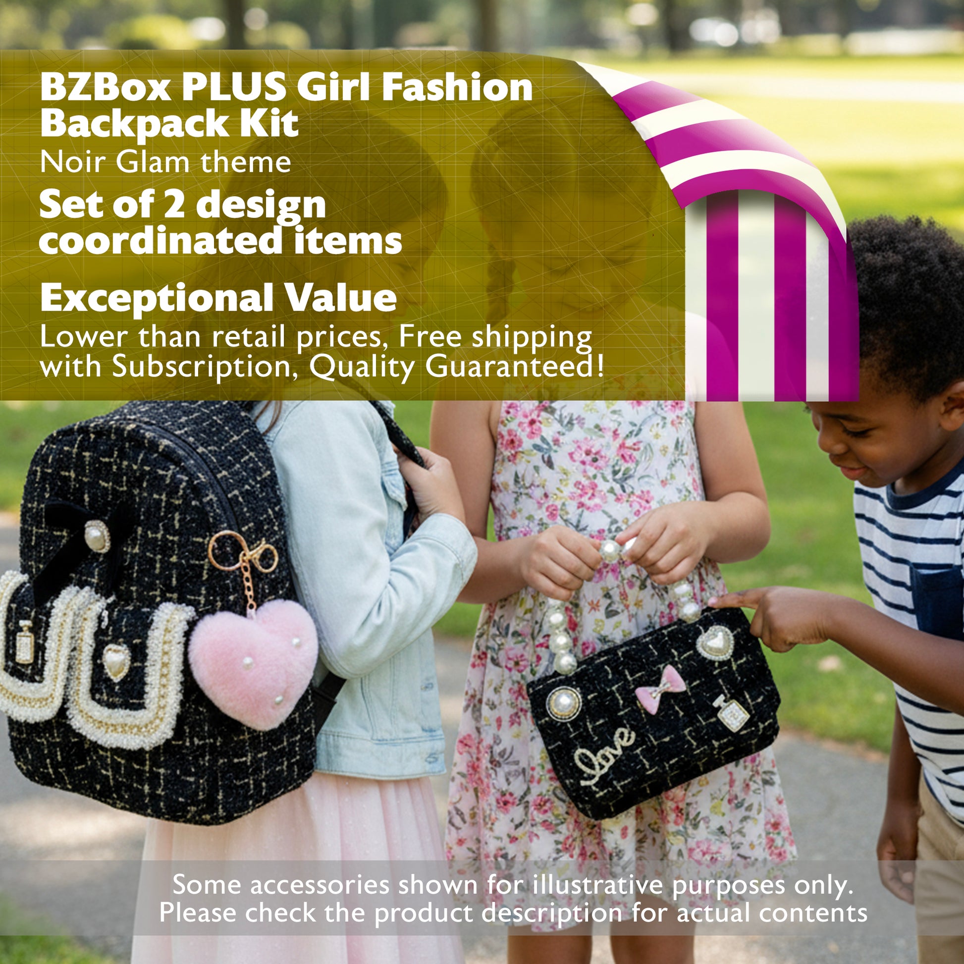 Seasonal Girl Fashion Backpack Kit, Noir Glam, 2 Items, PLUS