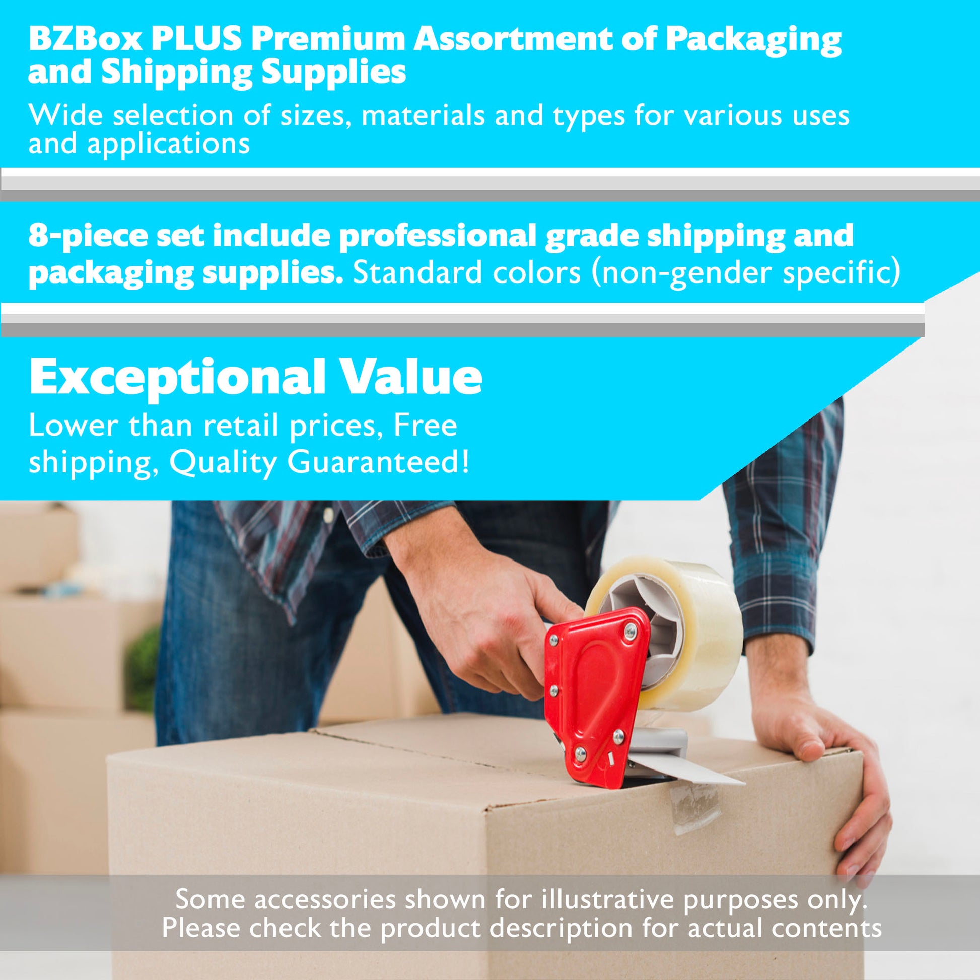 Premium Assortment of Packaging and Shipping supplies, 8 items, PLUS