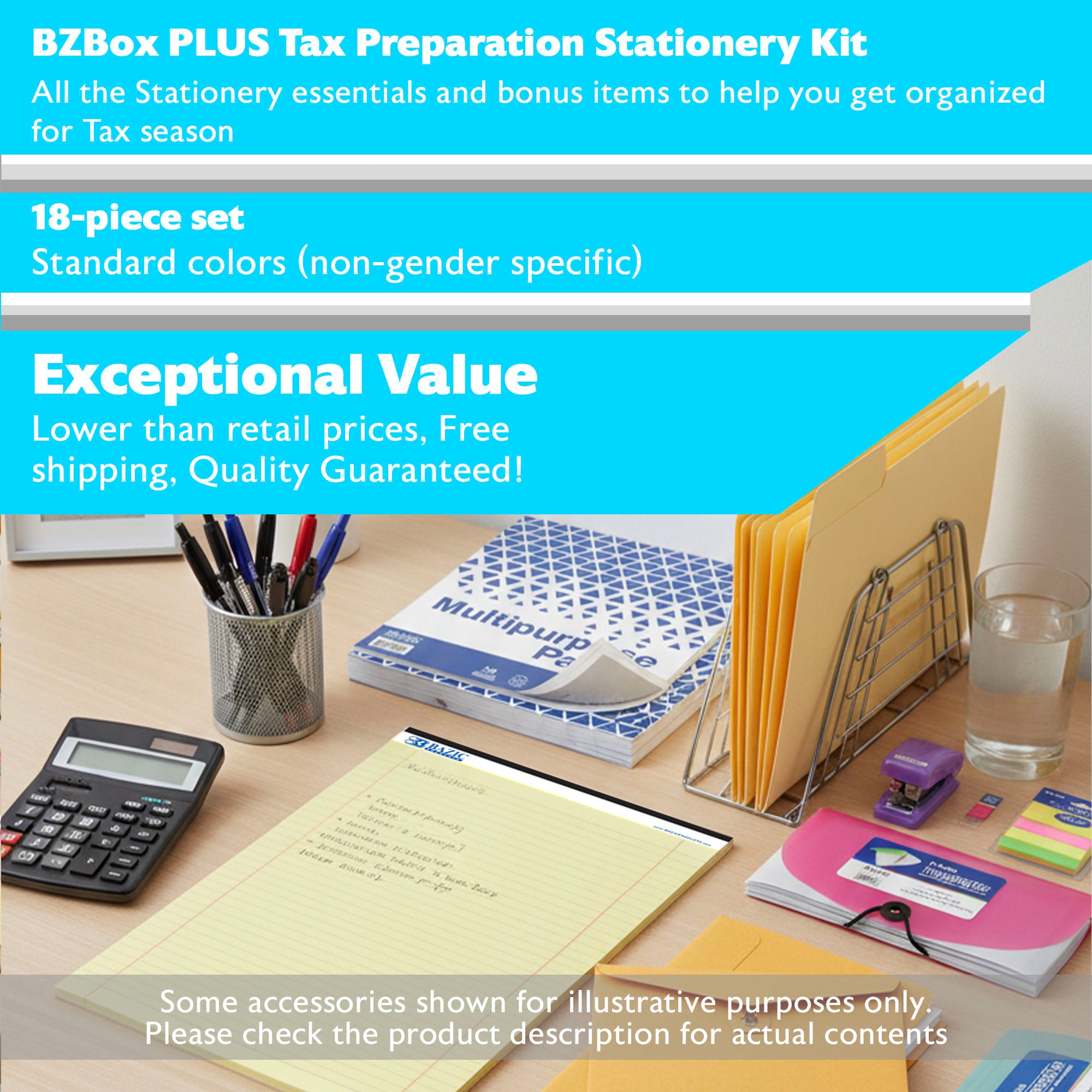 Tax Preparation Stationery Kit, Extended Assortment, 18 items, PLUS