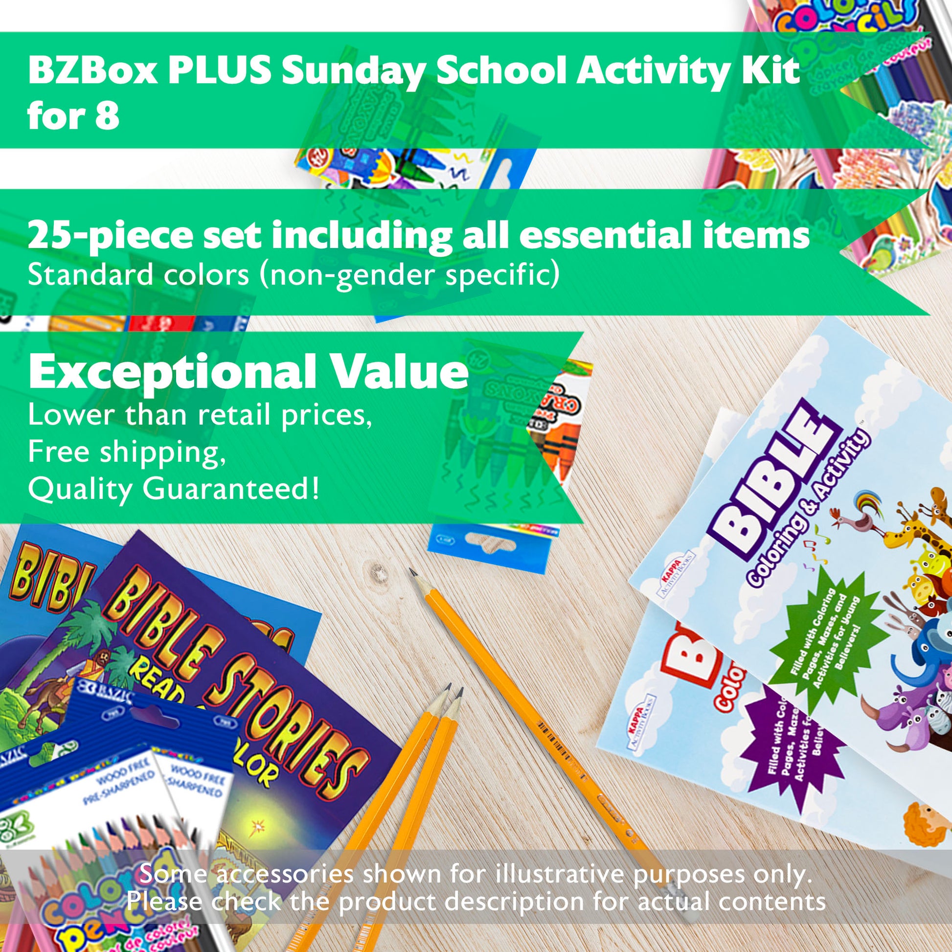 Sunday School Activity Kit for 8, 25 Items, PLUS
