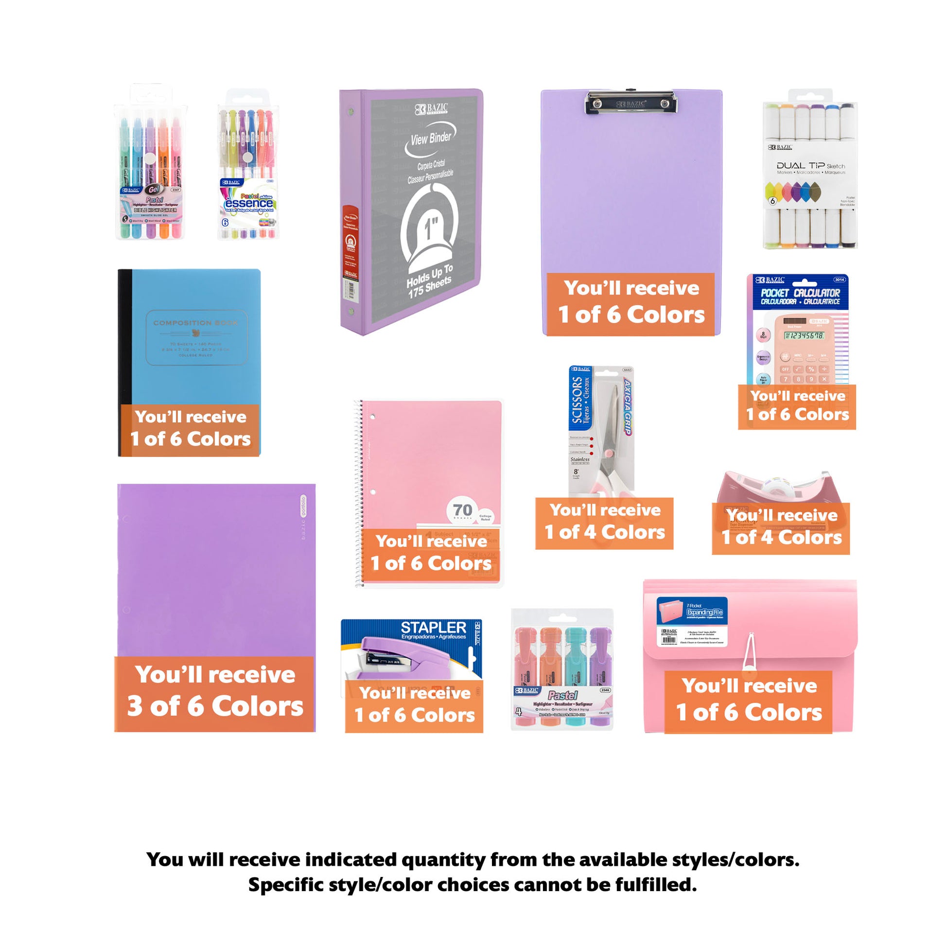 Pastel Colors Theme Home Office Kit, Girl, 16 Items,  PLUS