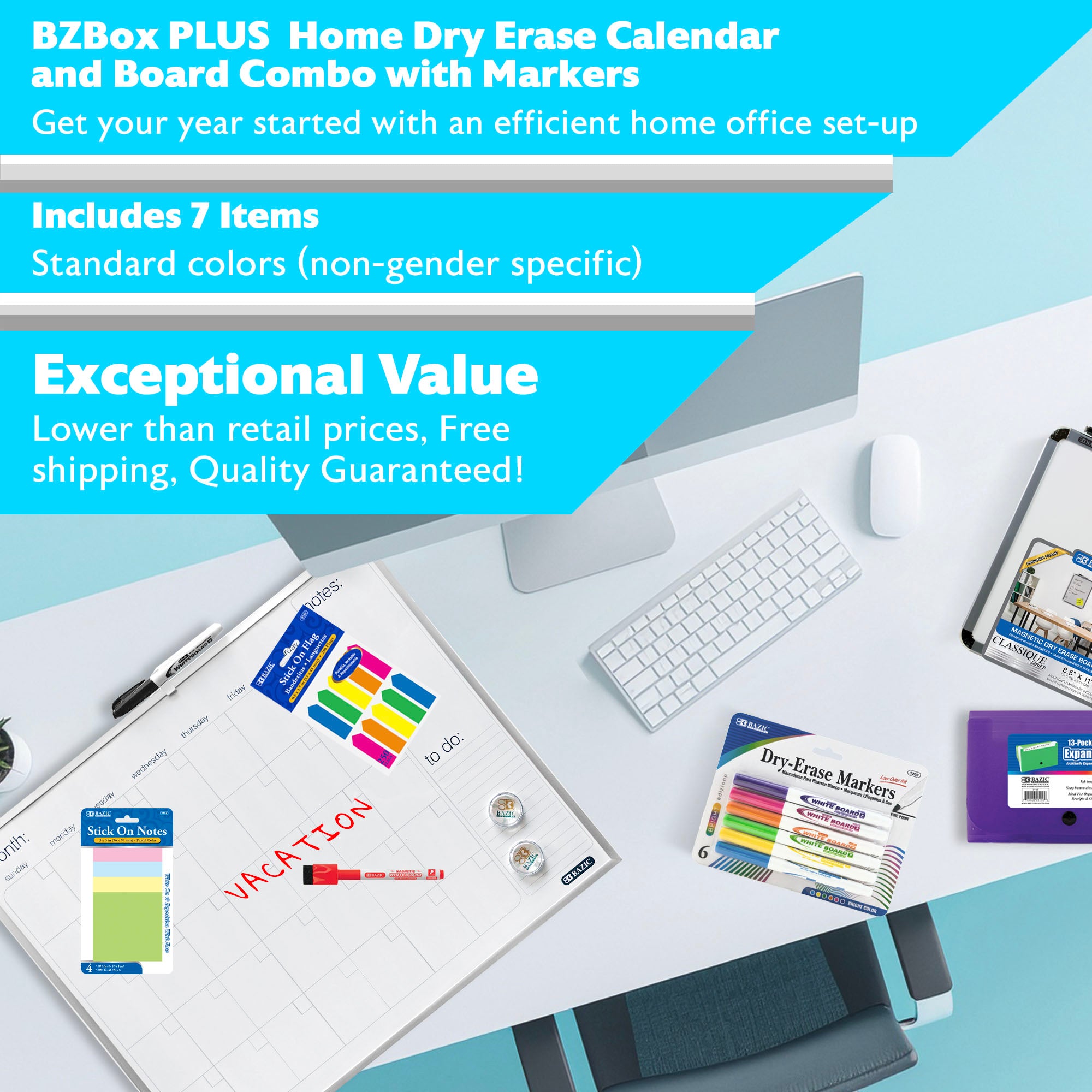 Home Dry Erase Calendar and Board Combo with Markers, Plus