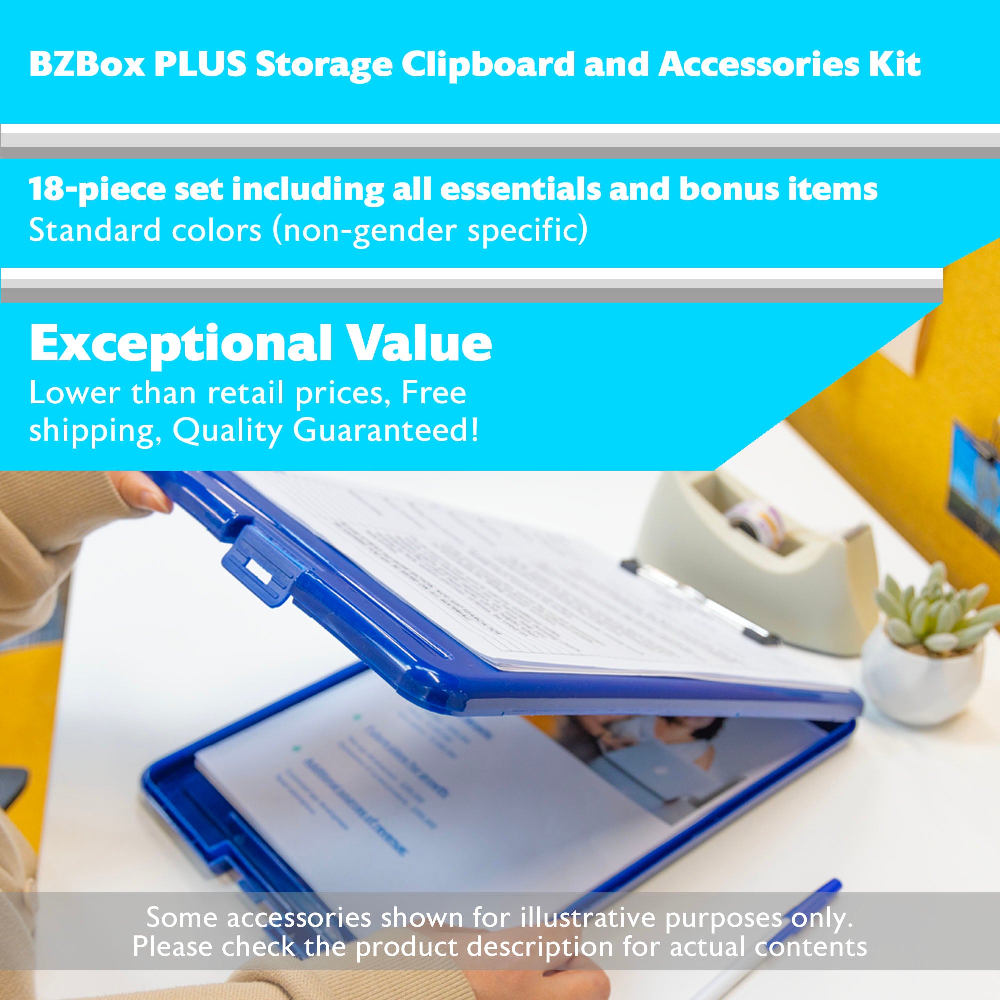 Storage Clipboard and Accessories Kit, 18 items, PLUS