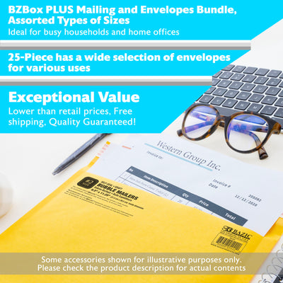 Mailing and Envelopes Bundle, Assorted types and sizes, 25 items, PLUS