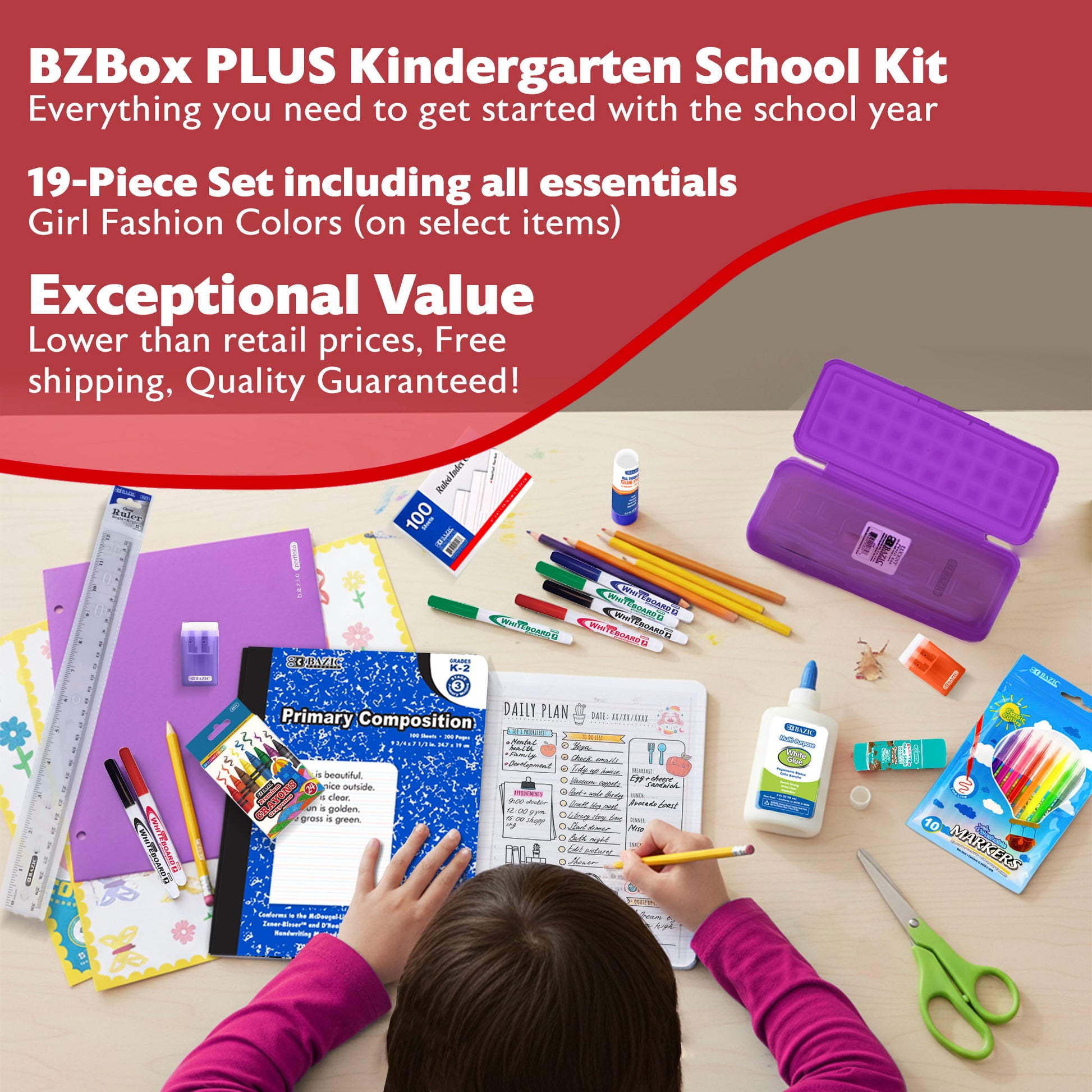 Back to School Kit, Kindergarten, Girl, Plus, US - BZBox