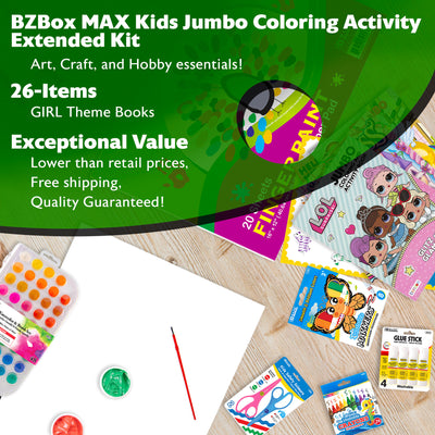 Kids Jumbo Coloring Activity Kit, Extended Kit, MAX, 26 items, GIRL Theme Books.